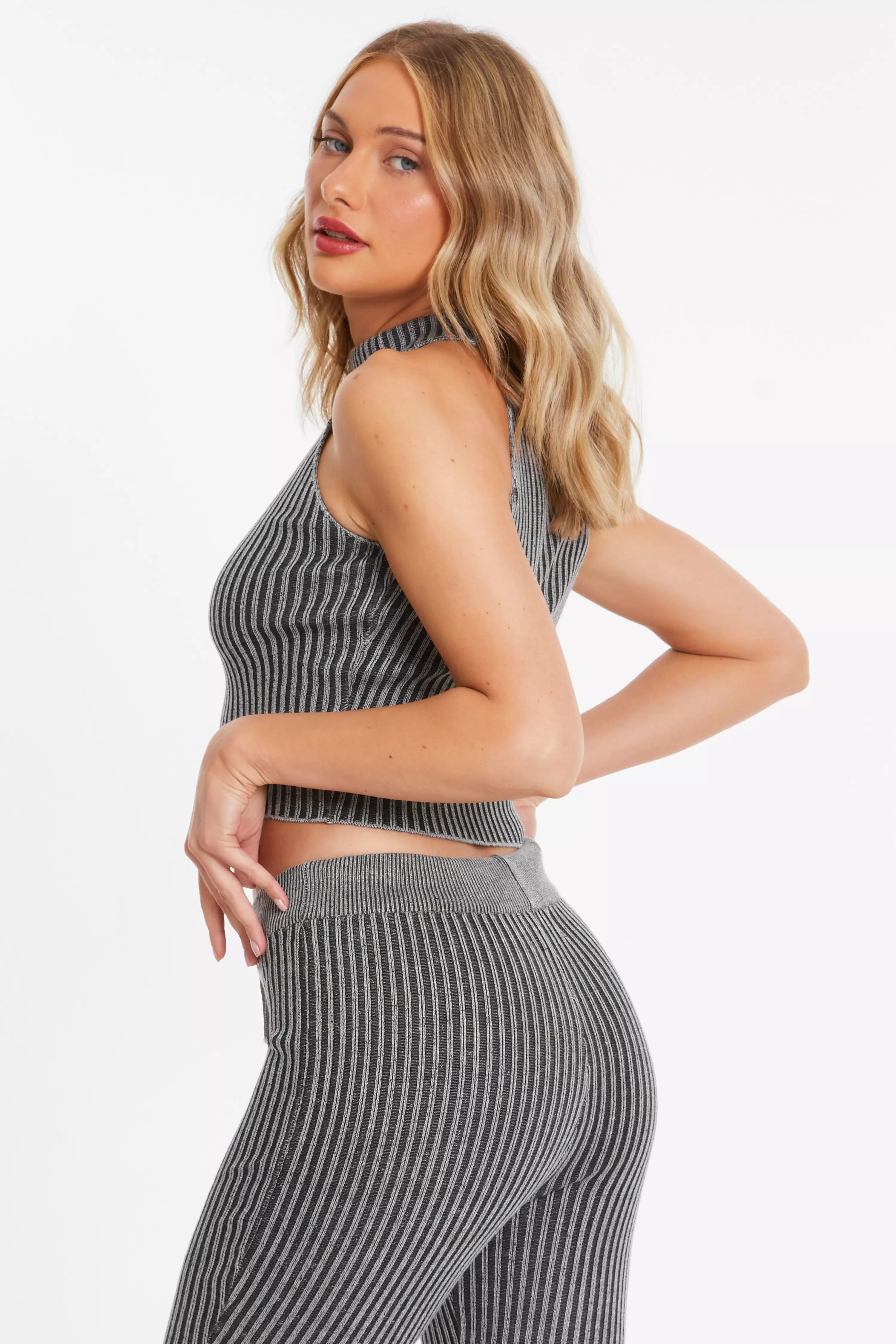 Black Ribbed Racer Neck Crop Top