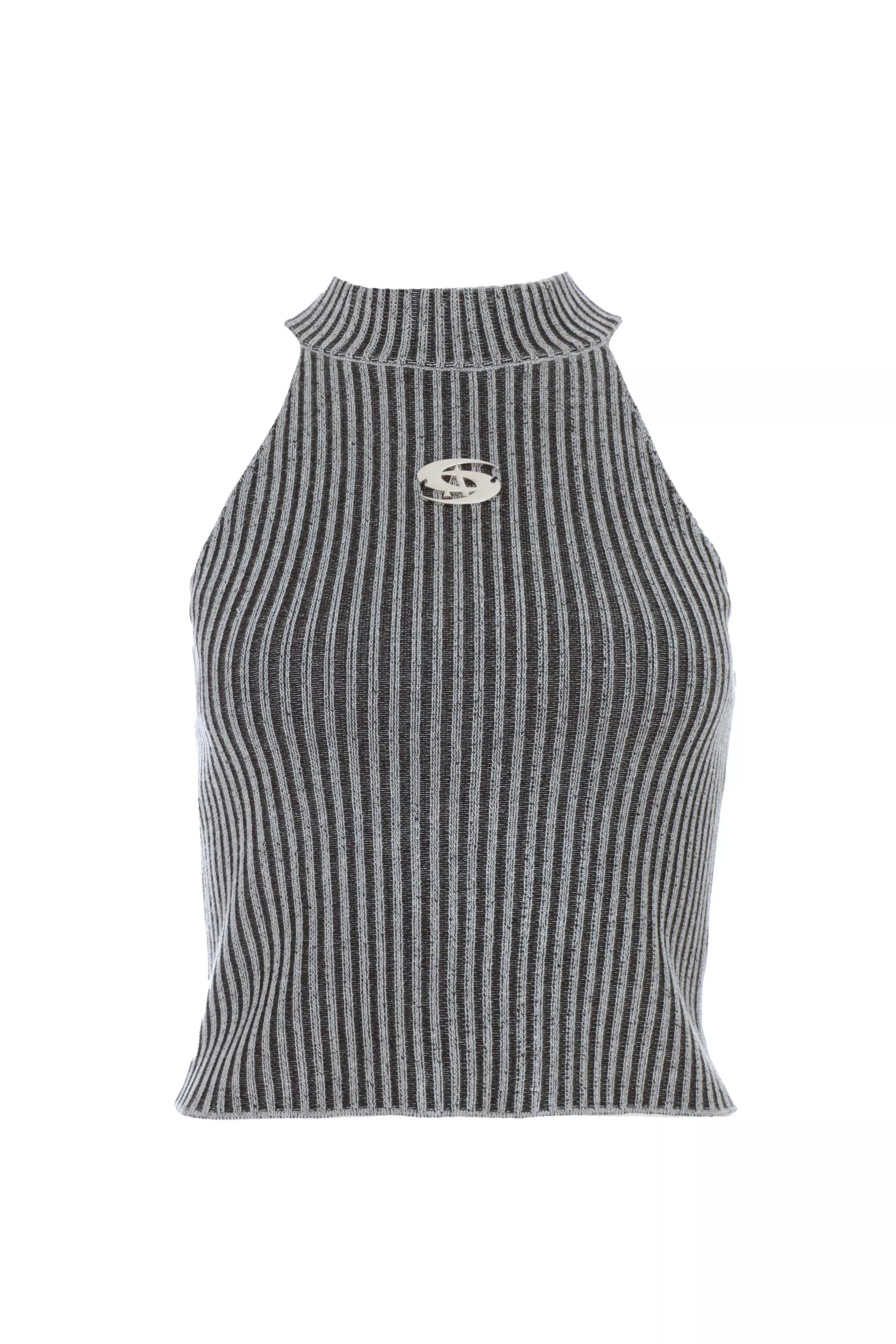 Black Ribbed Racer Top