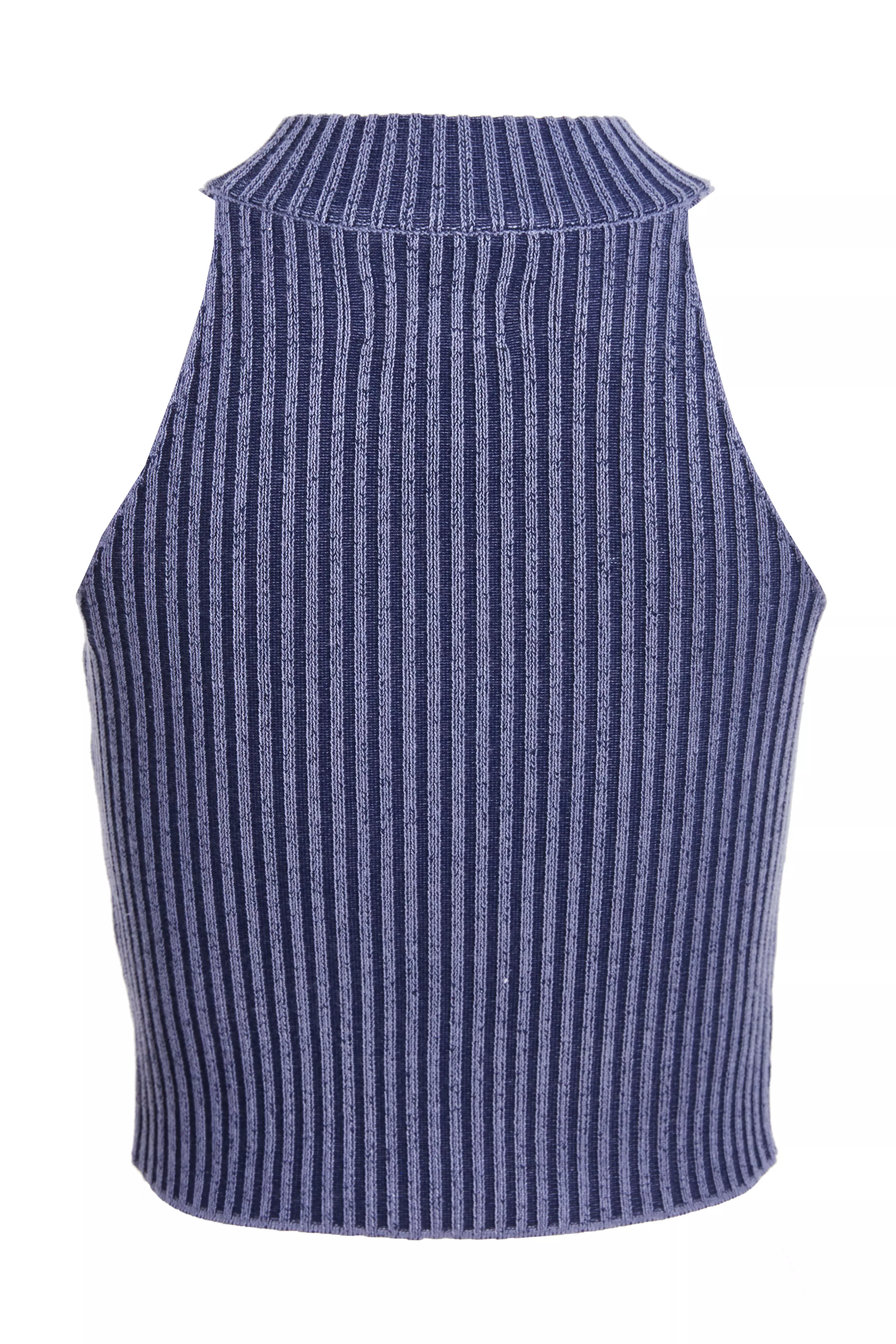 Blue Ribbed Racer Top