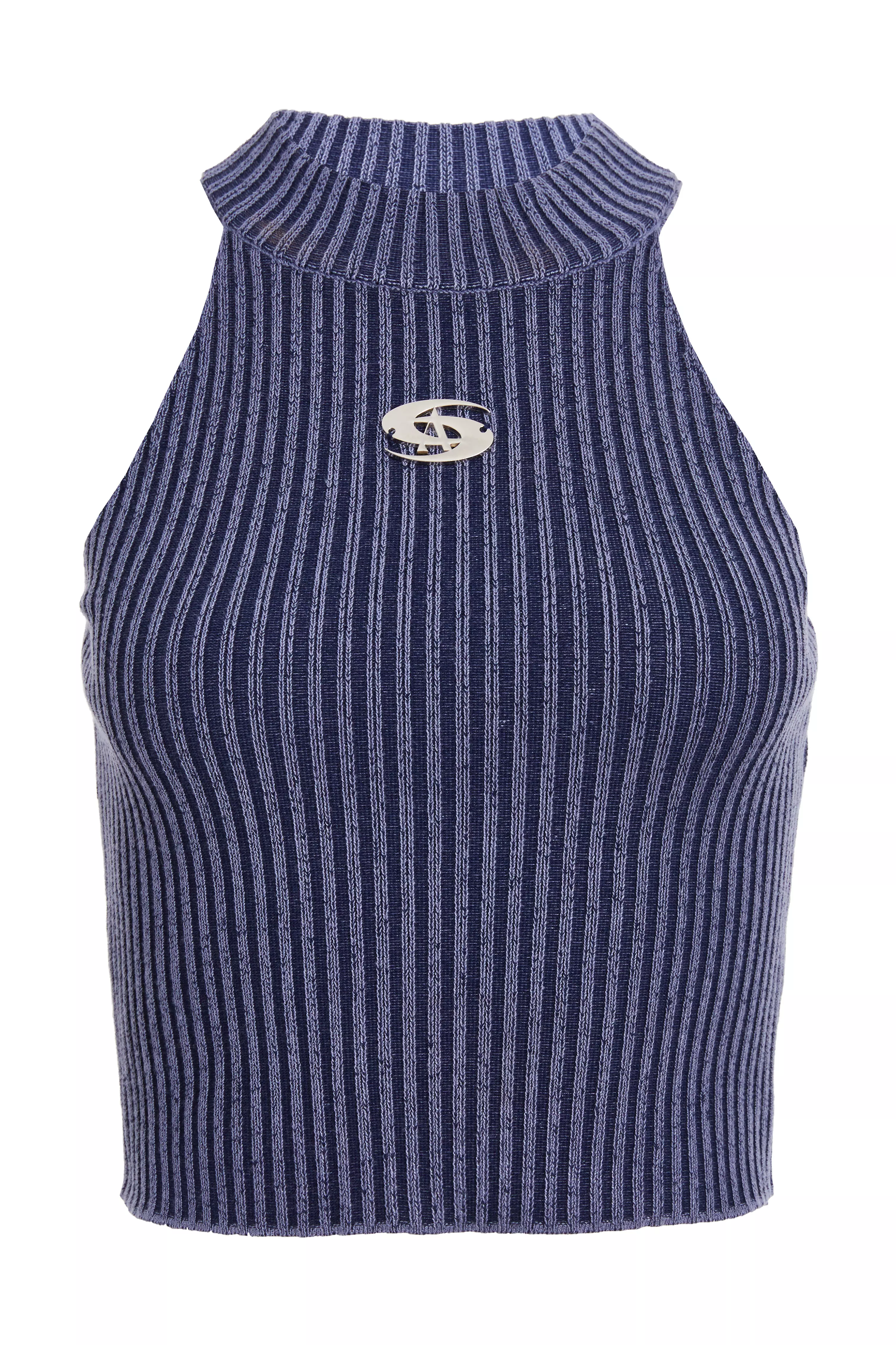 Blue Ribbed Racer Top