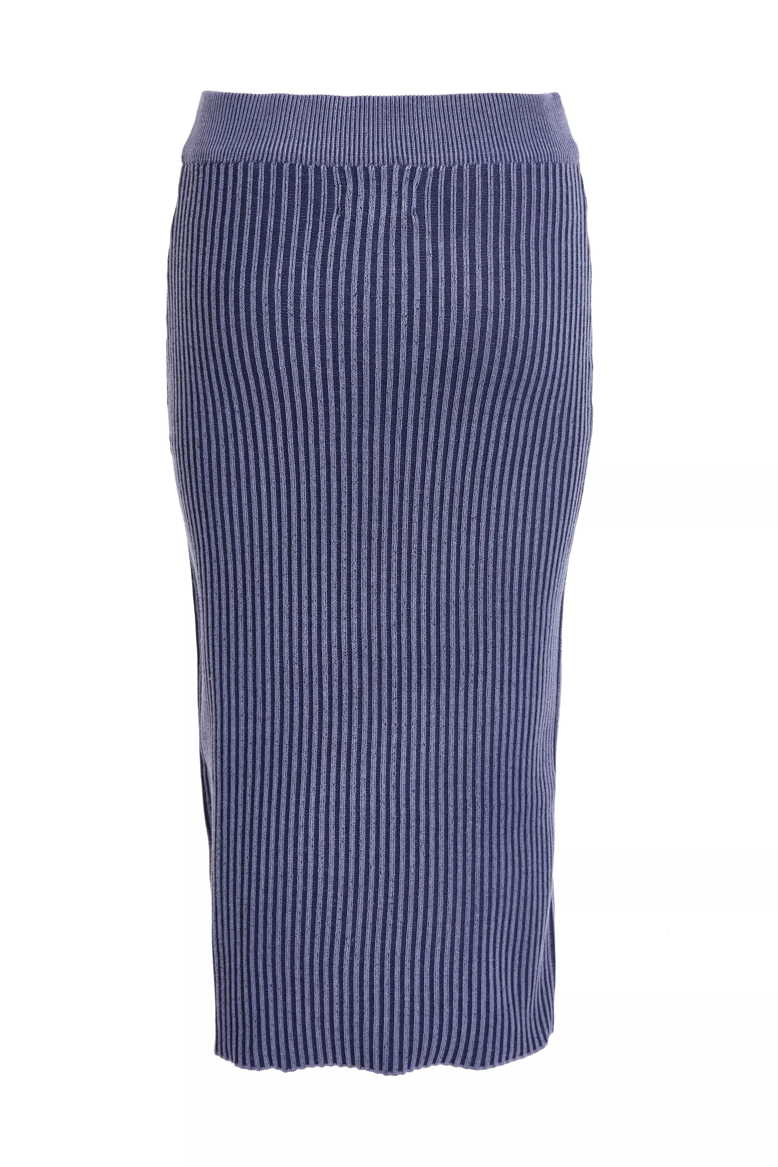 Blue Ribbed Midi Skirt