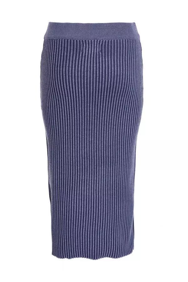 Blue Ribbed Midi Skirt
