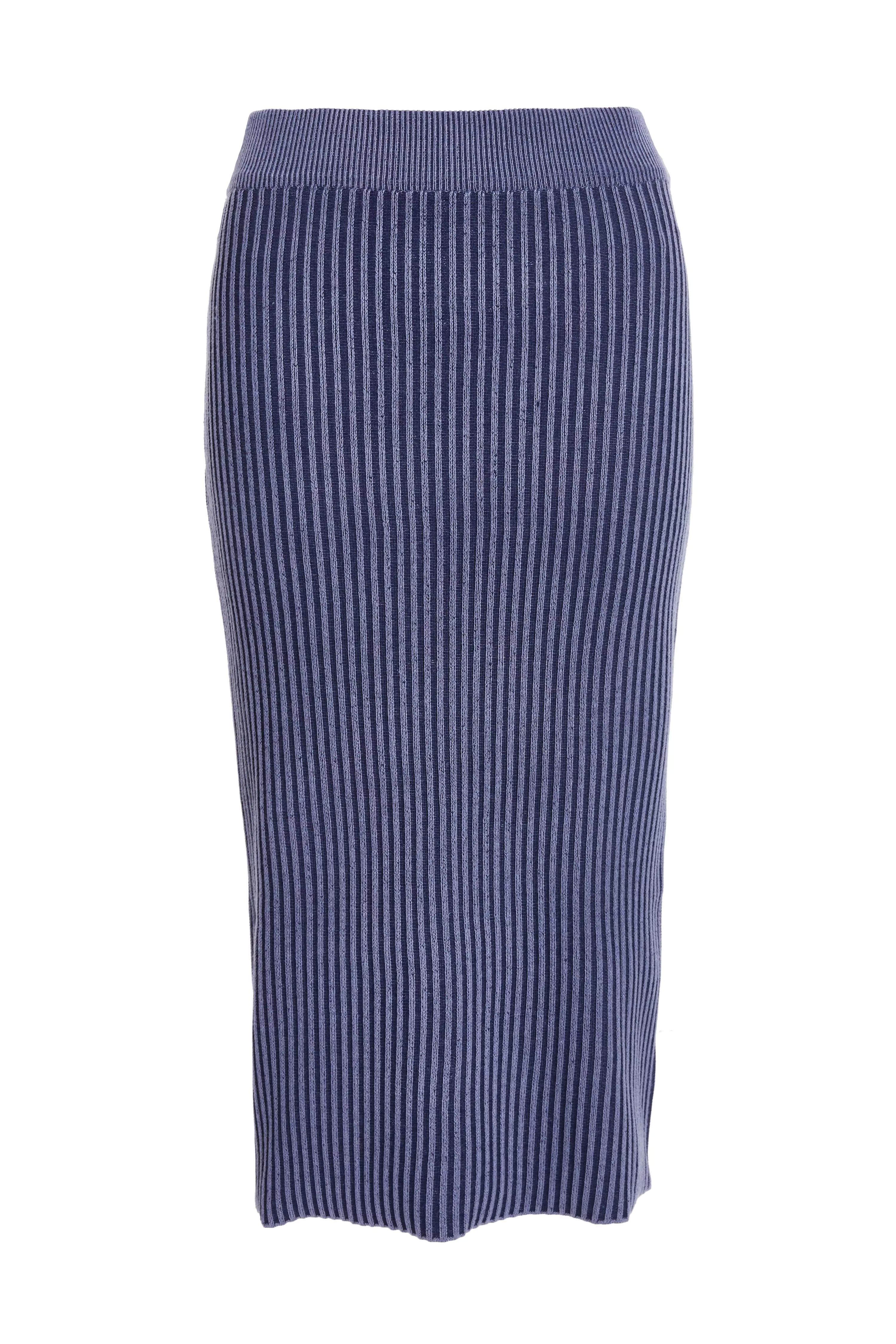 Blue Ribbed Midi Skirt