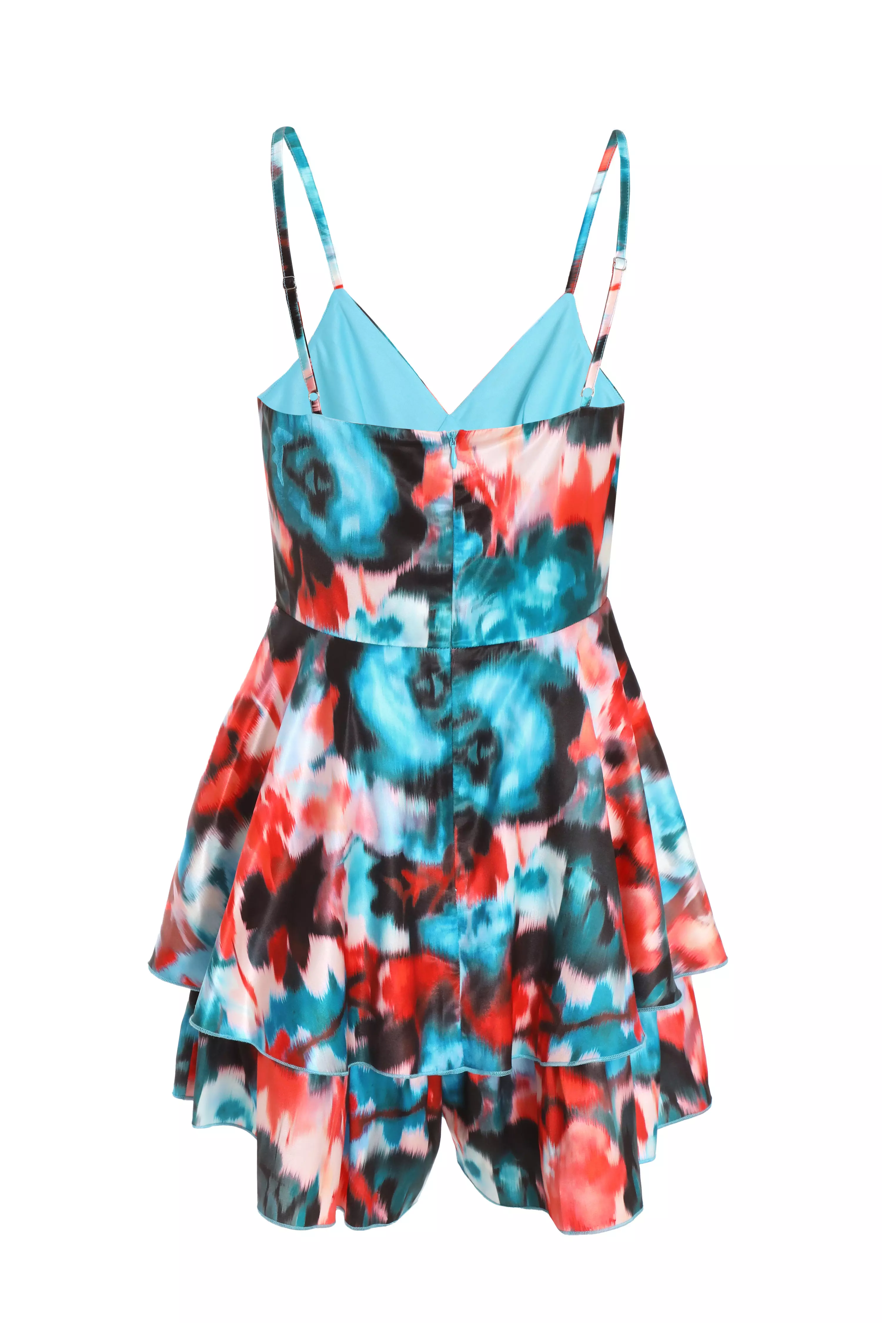 Multicoloured Satin Smudge Print Playsuit