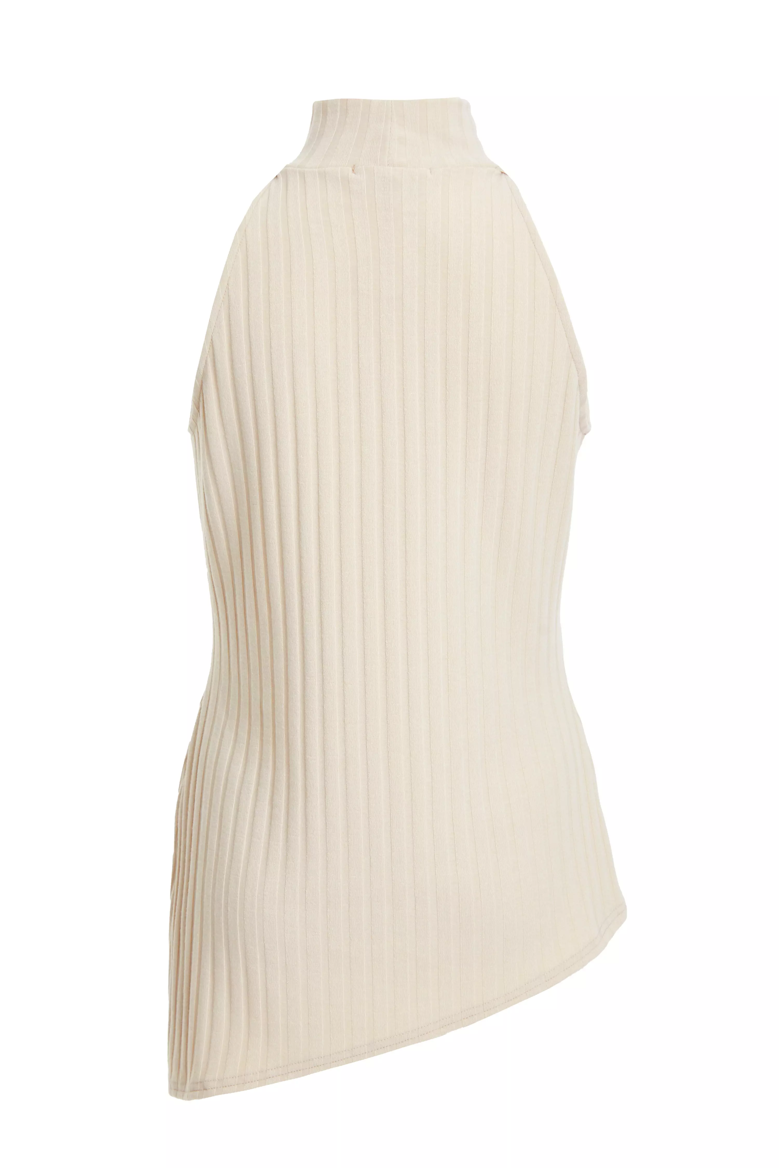 Stone Ribbed Asymmetric Top