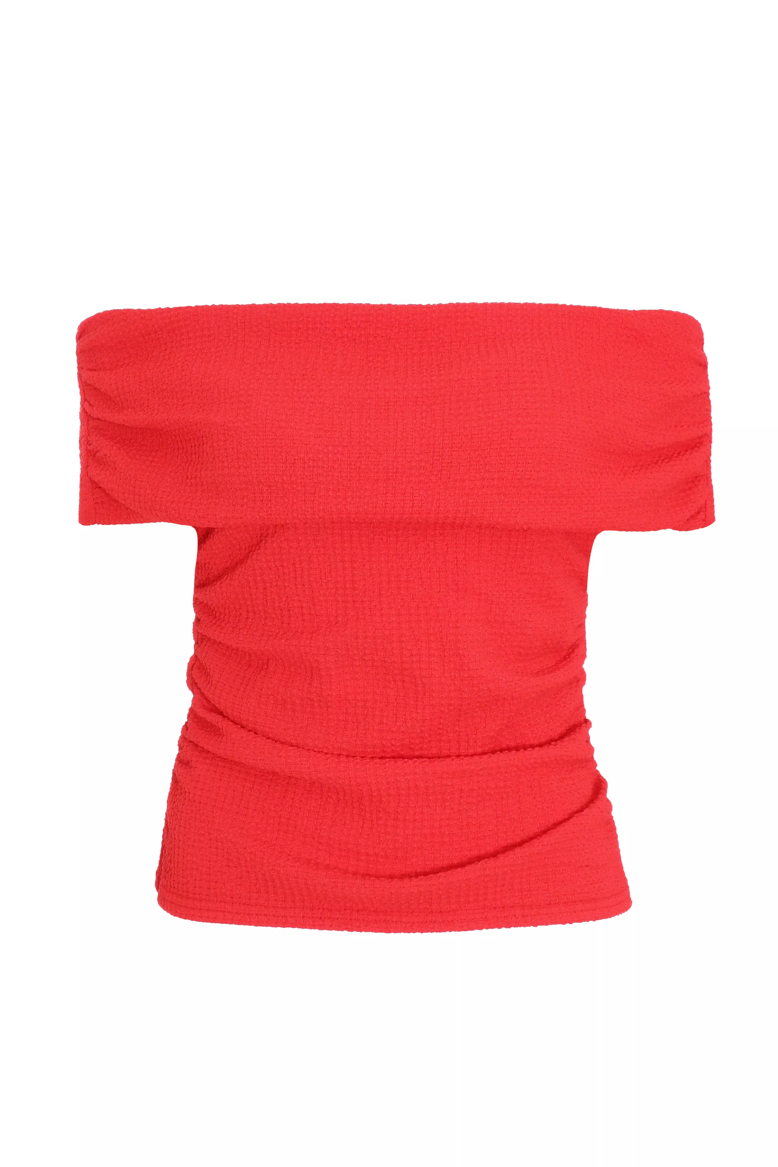 Red Textured Bardot Top