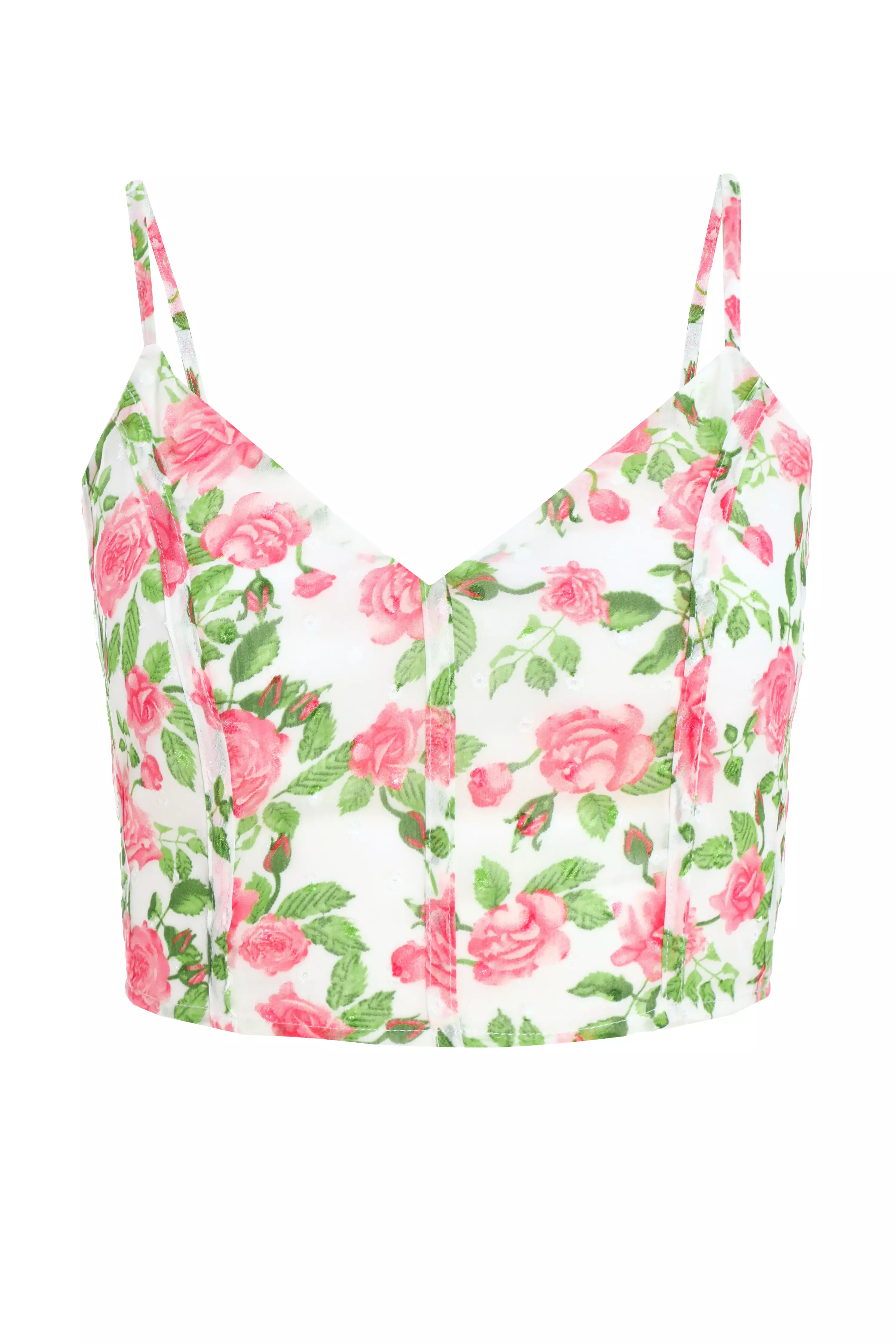 White Floral Chiffon Crop Top