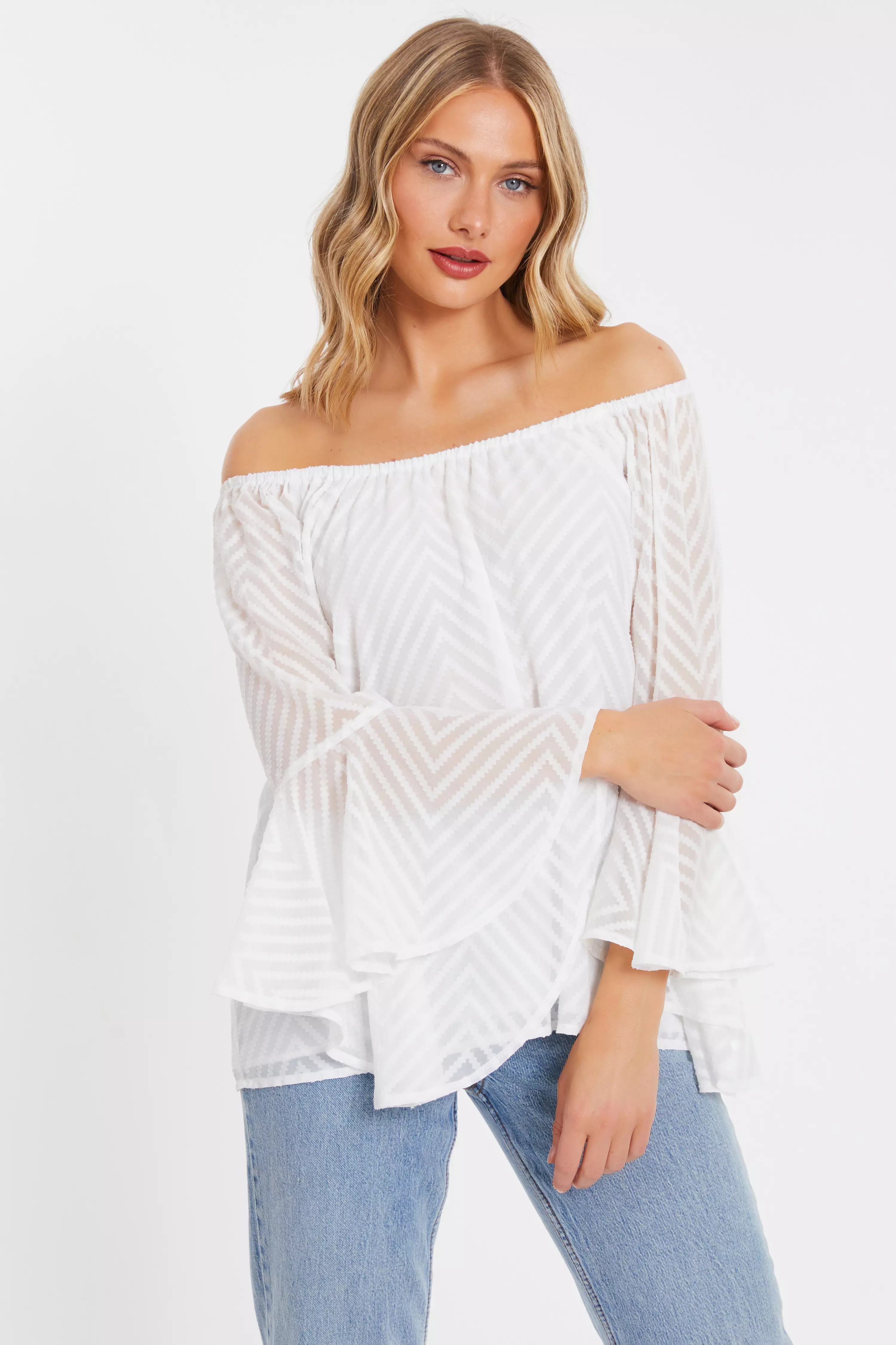 White Chiffon Bardot Top