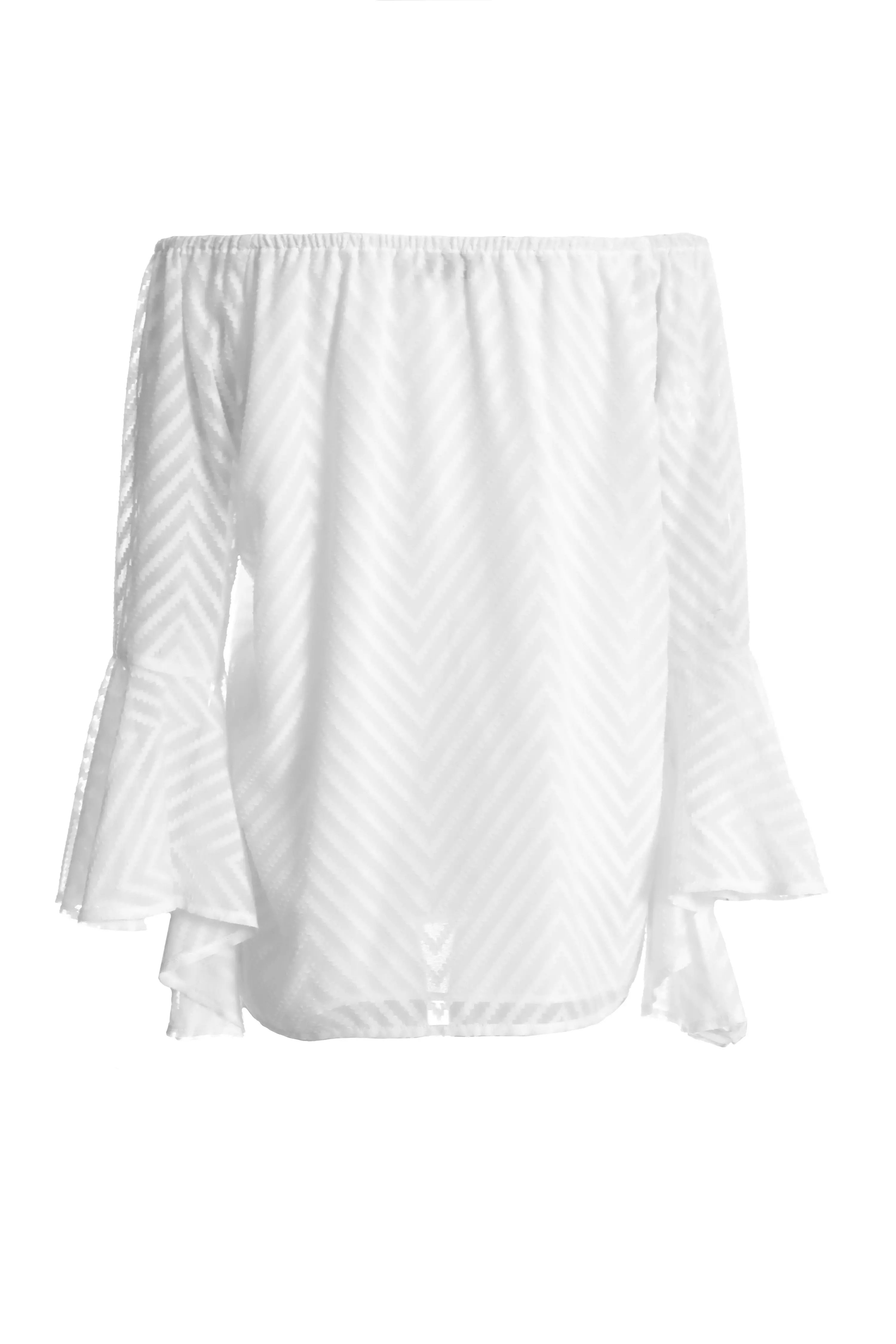 White Textured Chiffon Bardot Top