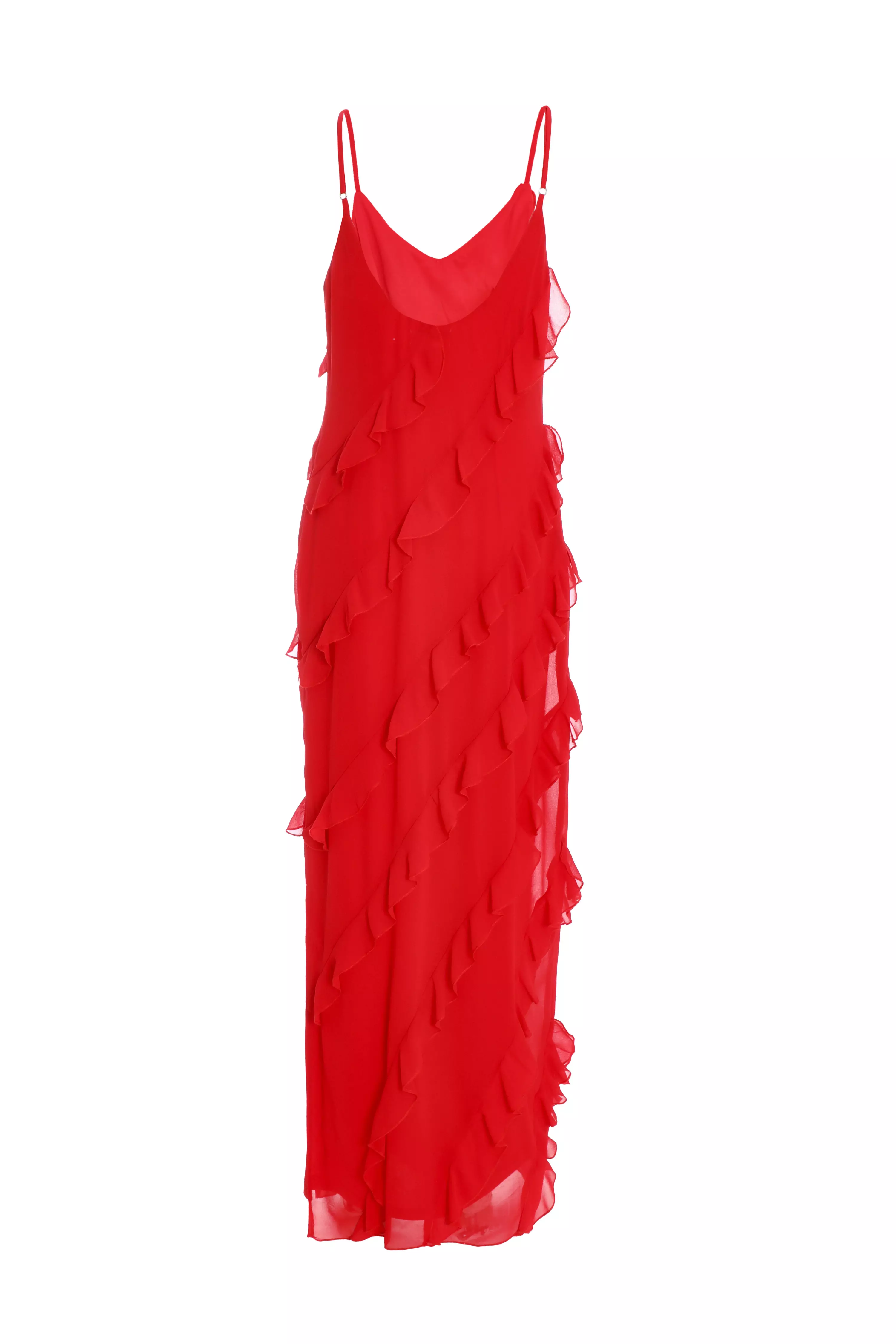 Red Chiffon Ruffle Maxi Dress