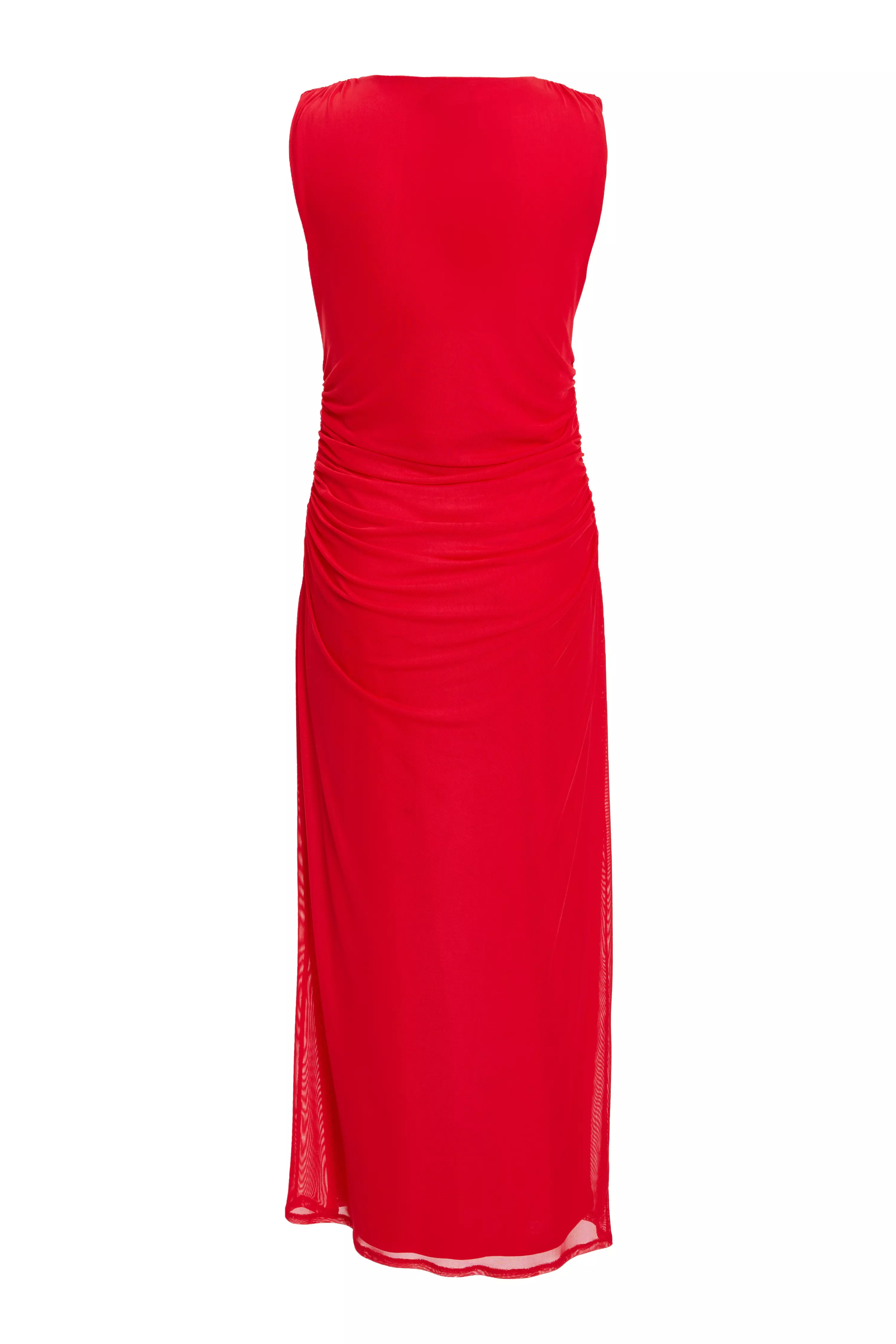 Red Mesh Ruched Boydcon Midaxi Dress