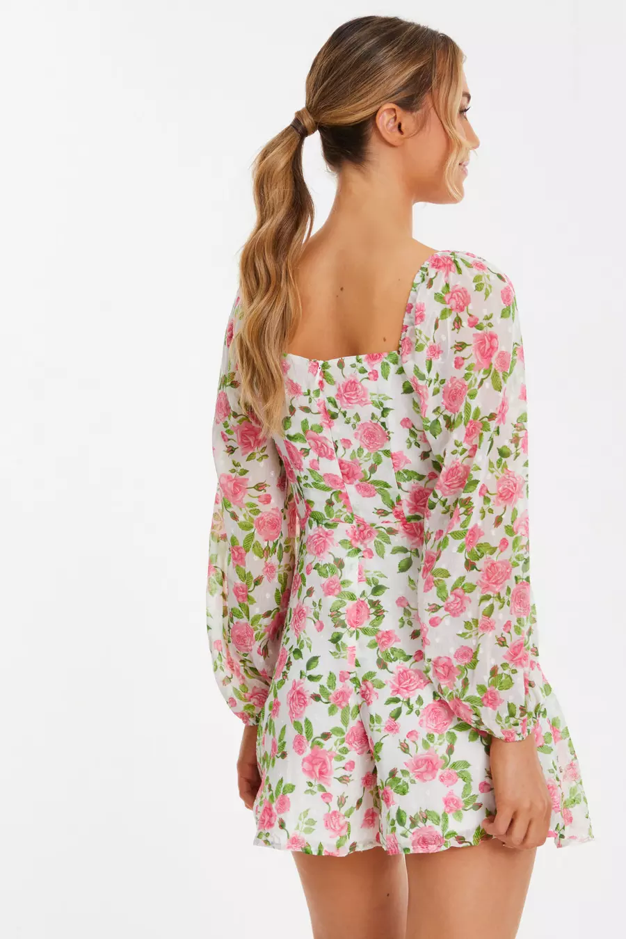 Pink Floral Chiffon Playsuit QUIZ Clothing