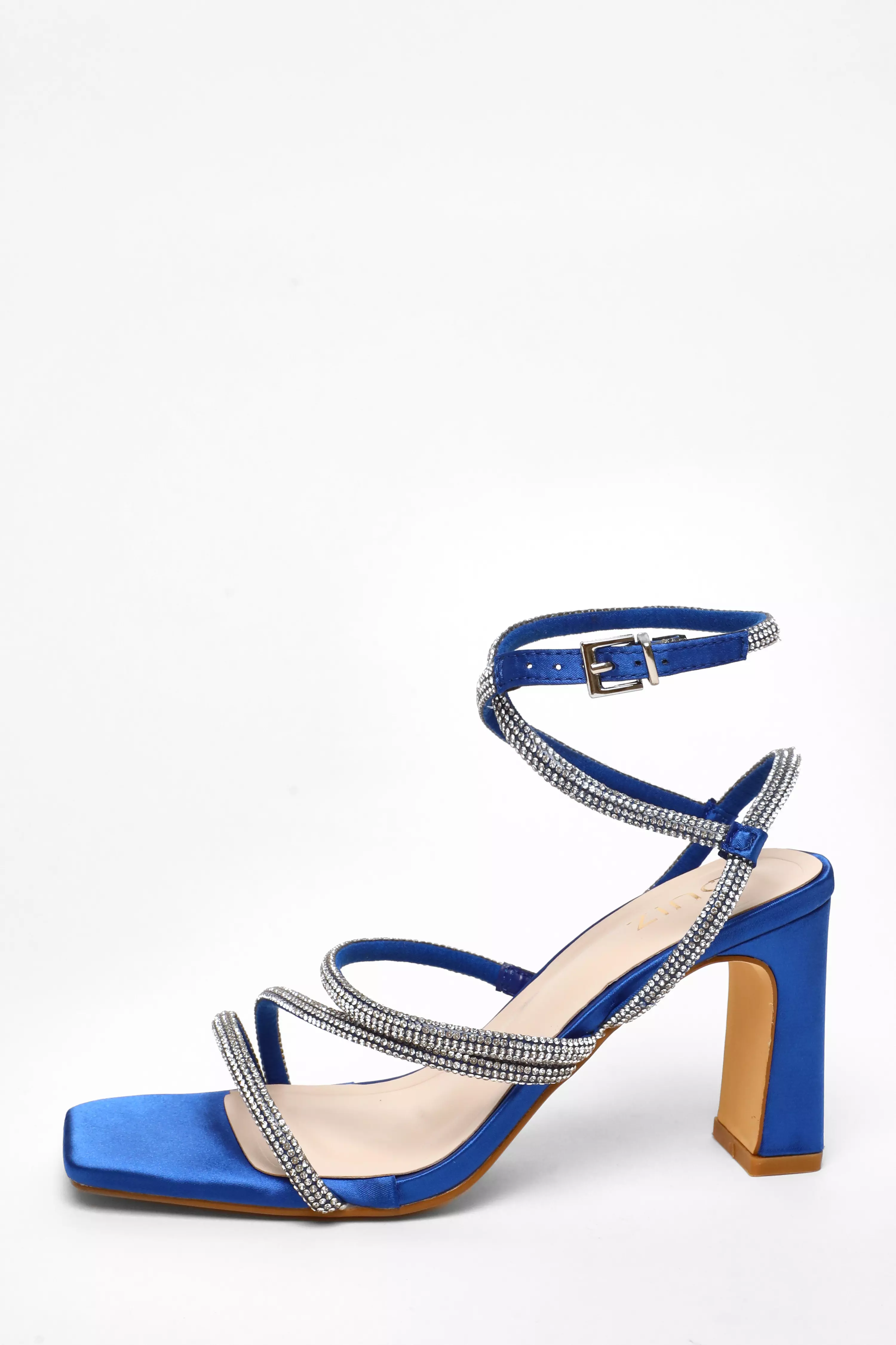 Royal Blue Diamante Strappy Block Heeled Sandals