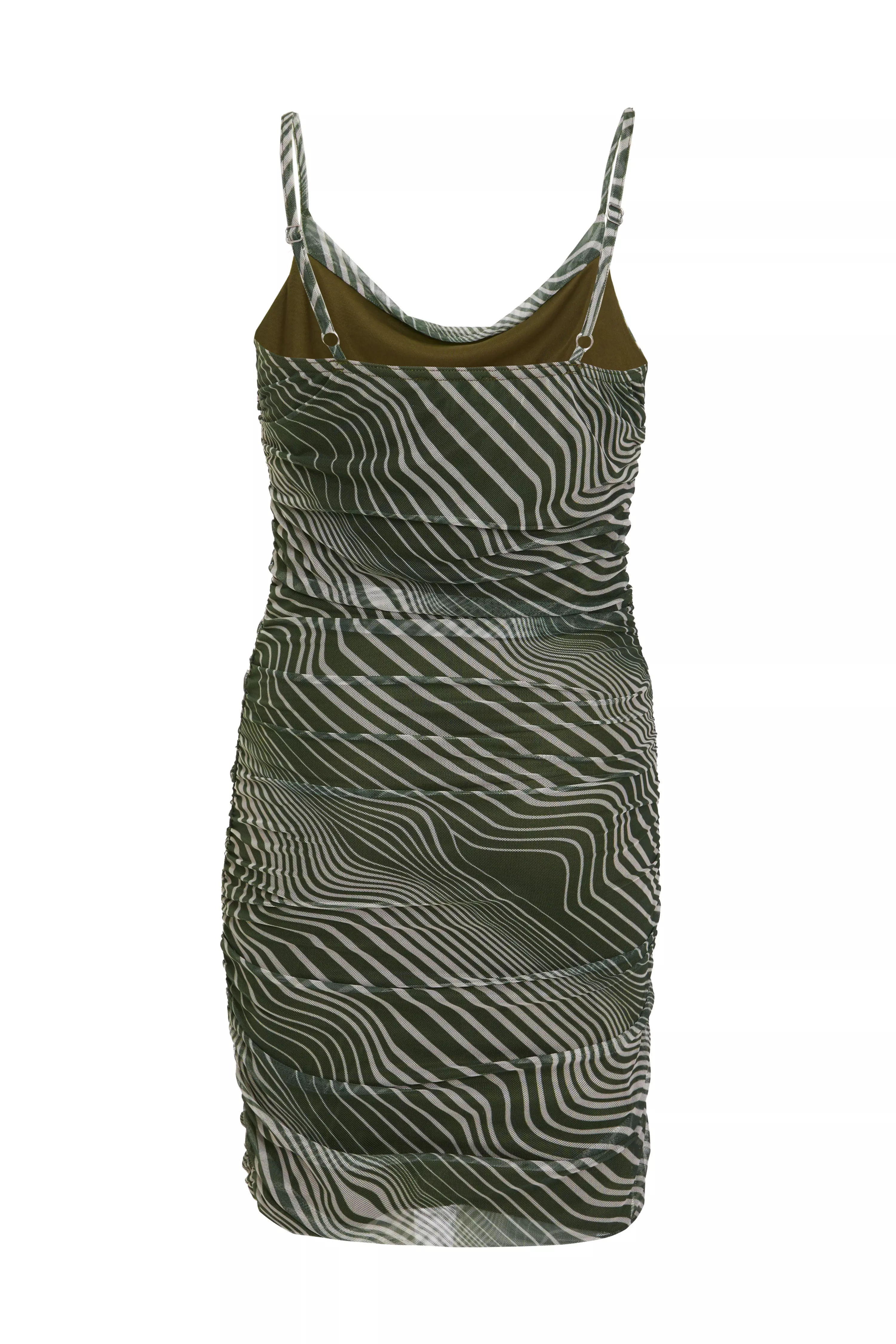 Khaki Wavy Stripe Cowl Neck Dress