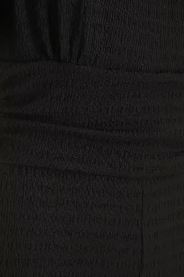 Black Textured Wrap Jumpsuit