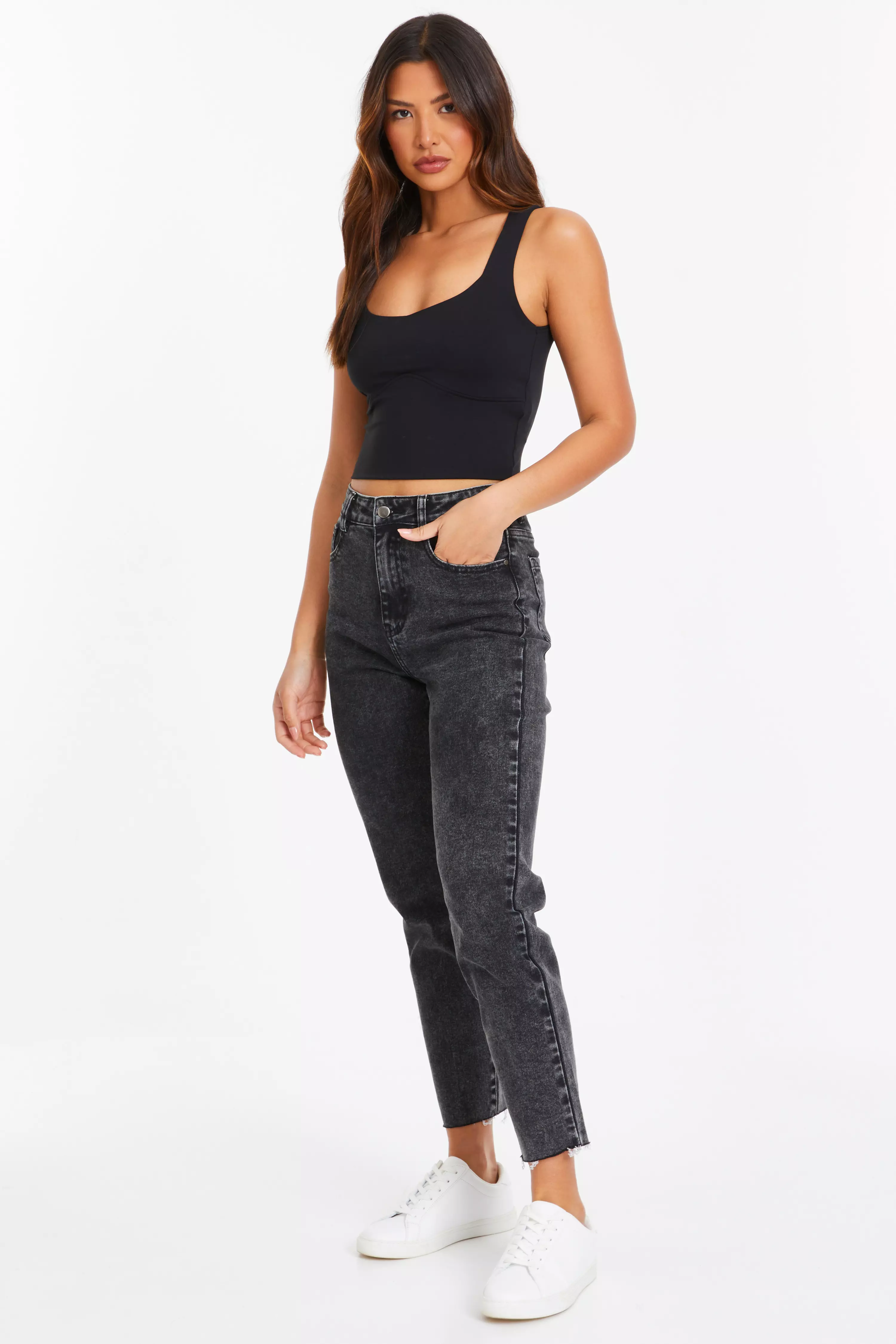 Black Scoop Neck Crop Top