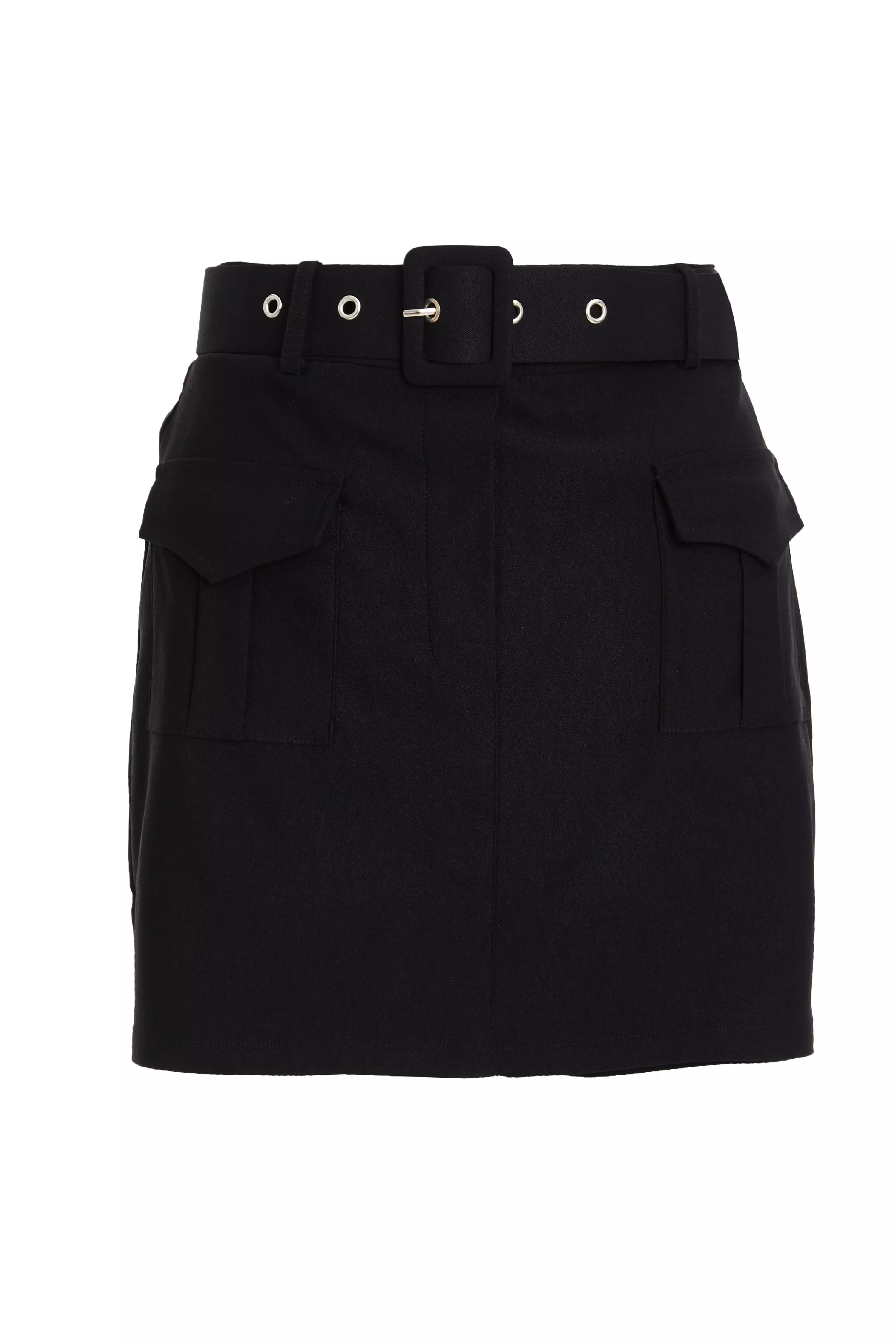 Black High Waisted Cargo Skort