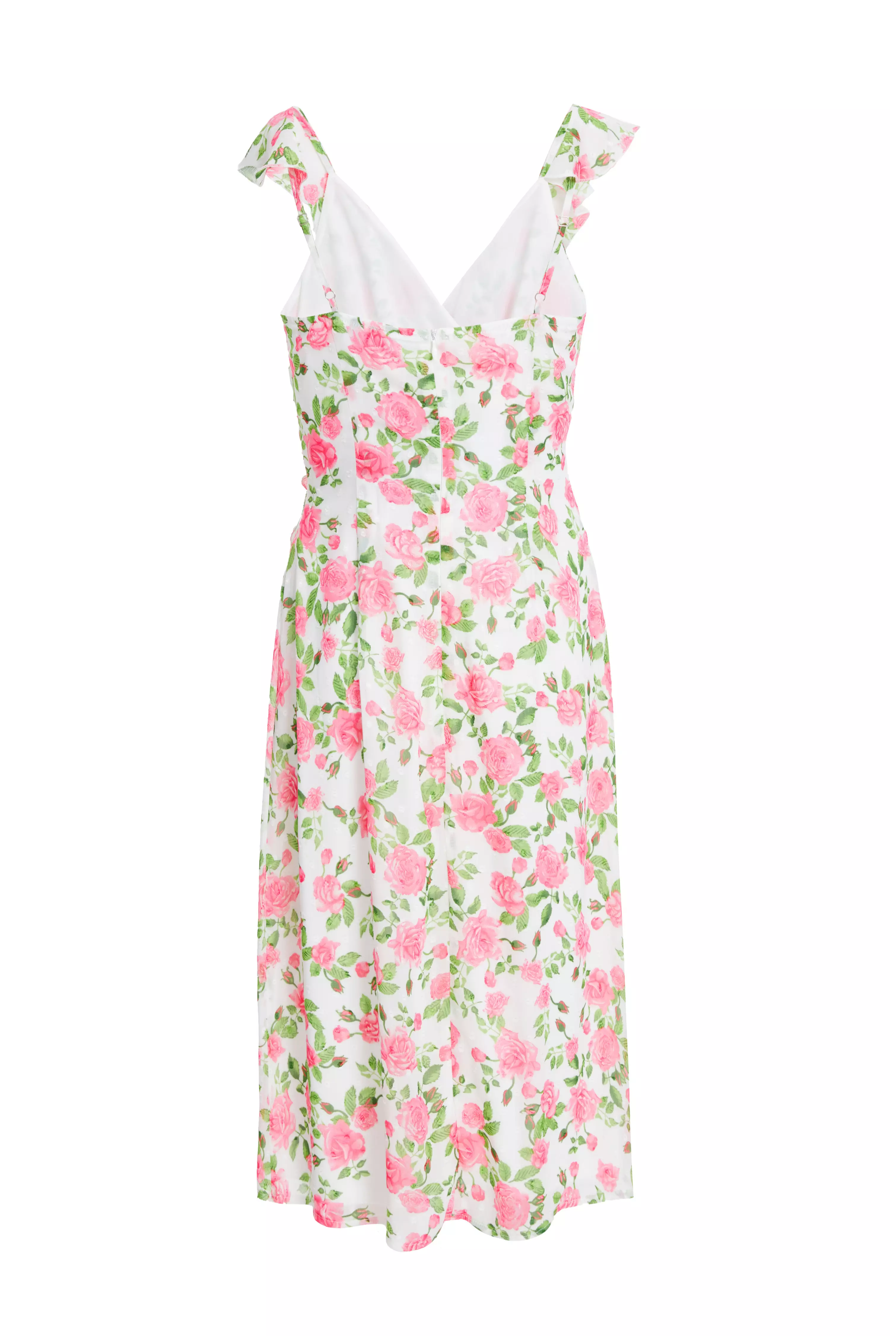 Petite Pink Chiffon Floral Ruffle Wrap Midi Dress