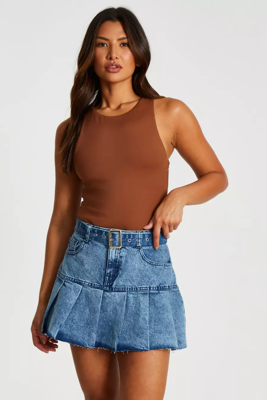 Blue Denim Pleated Mini Skirt QUIZ Clothing