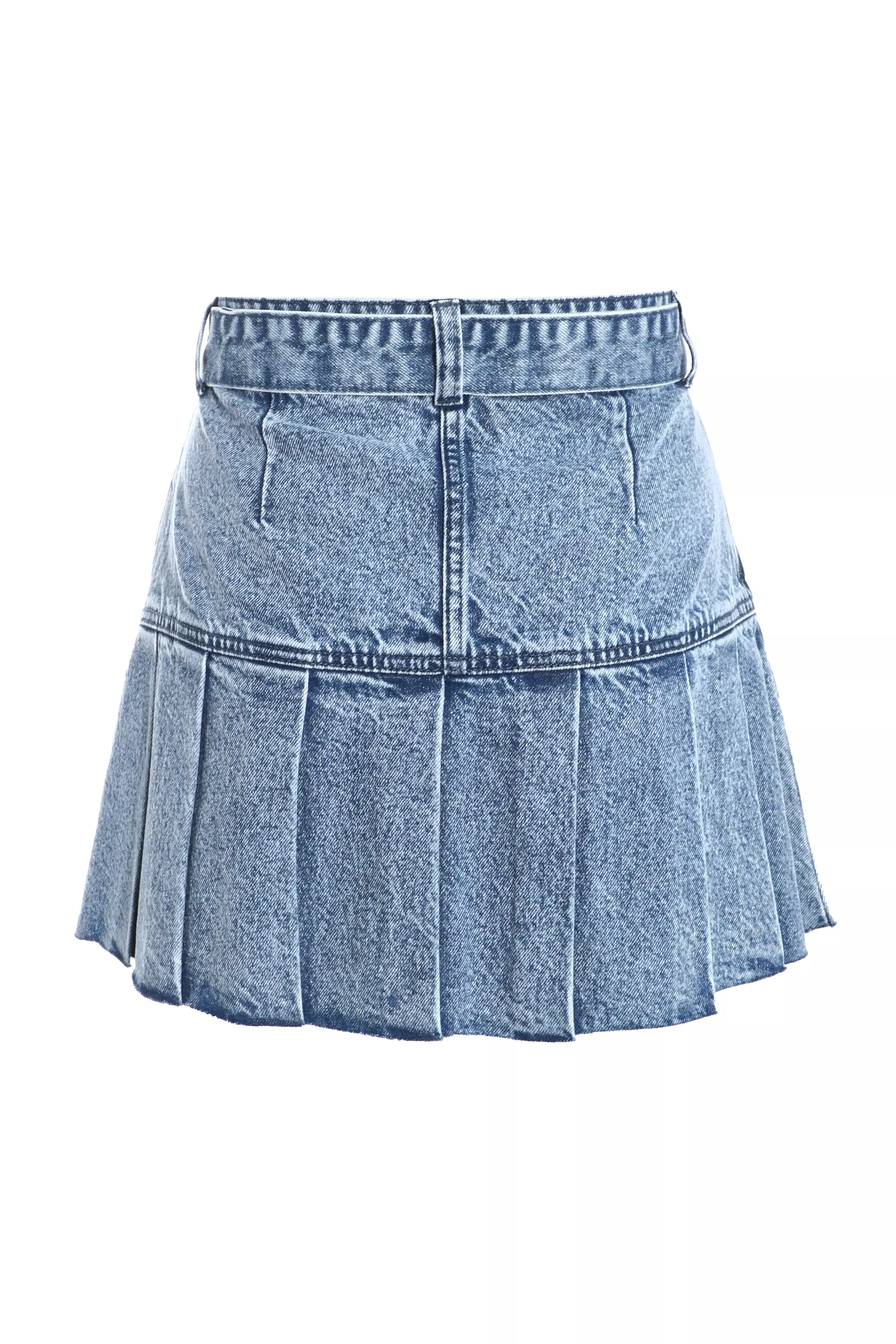 Blue Denim Pleated Mini Skirt