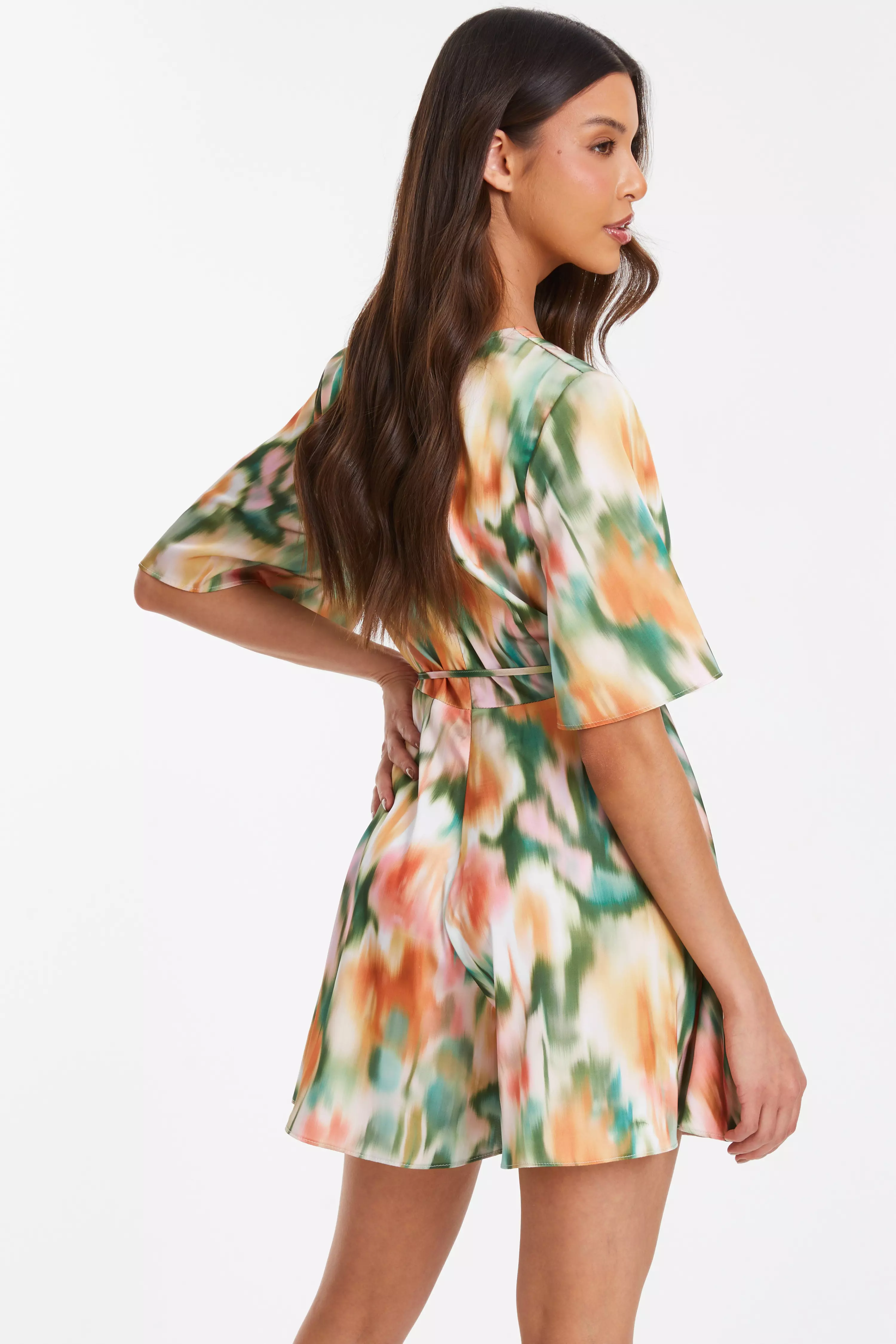 Multicoloured Marble Print Satin Playsuit