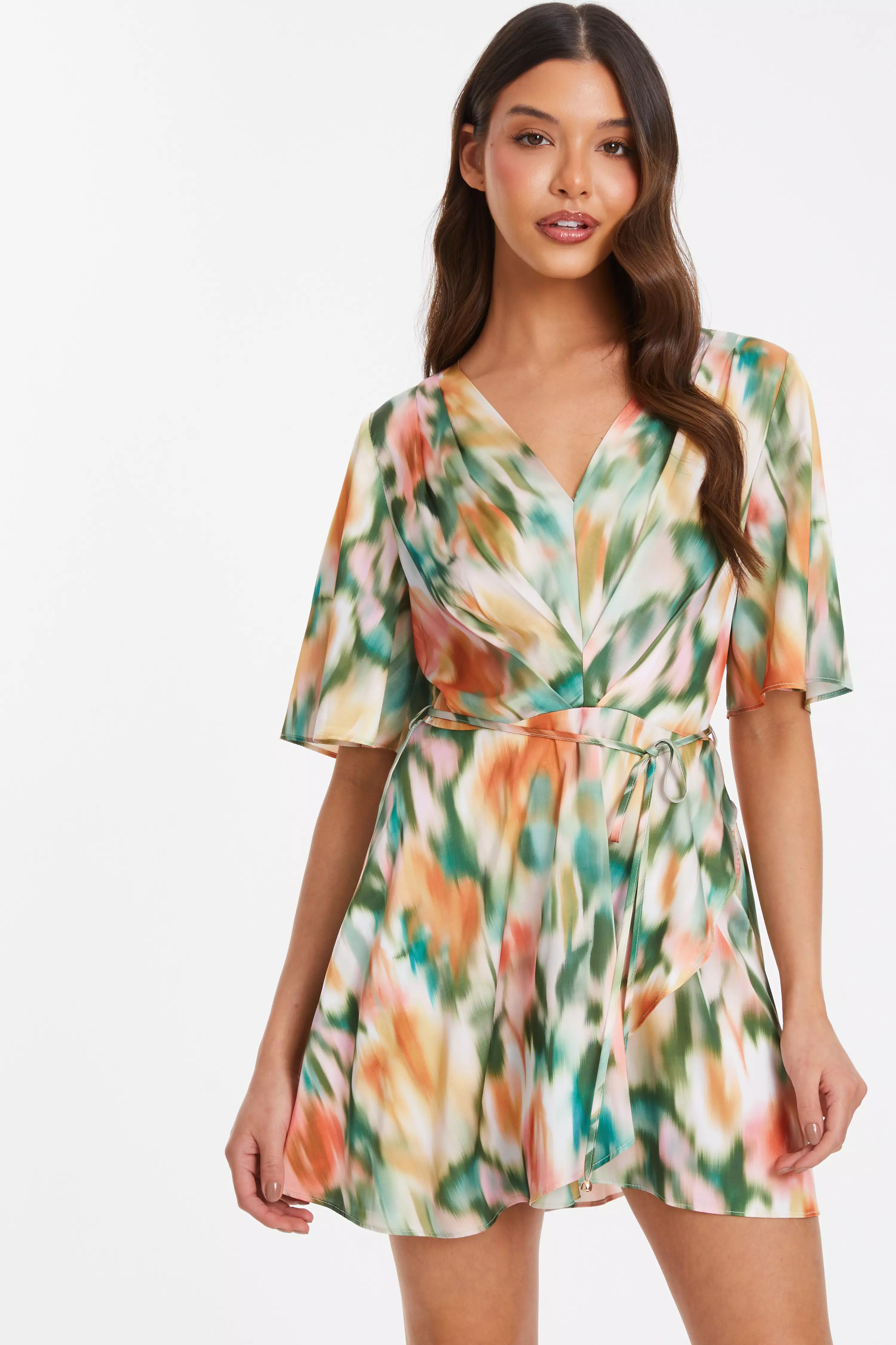 Multicoloured Marble Print Satin Playsuit