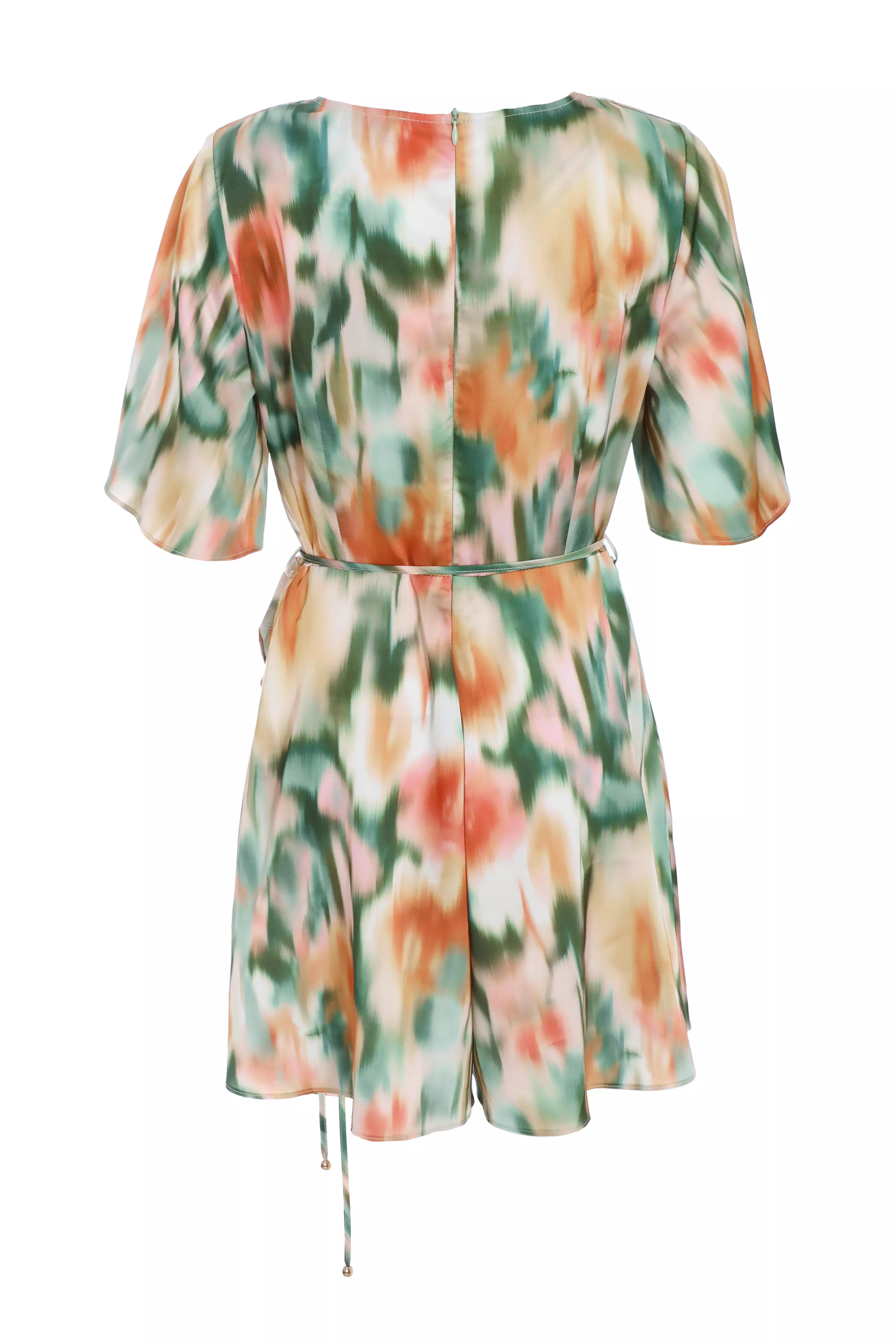 Multicoloured Marble Print Satin Playsuit