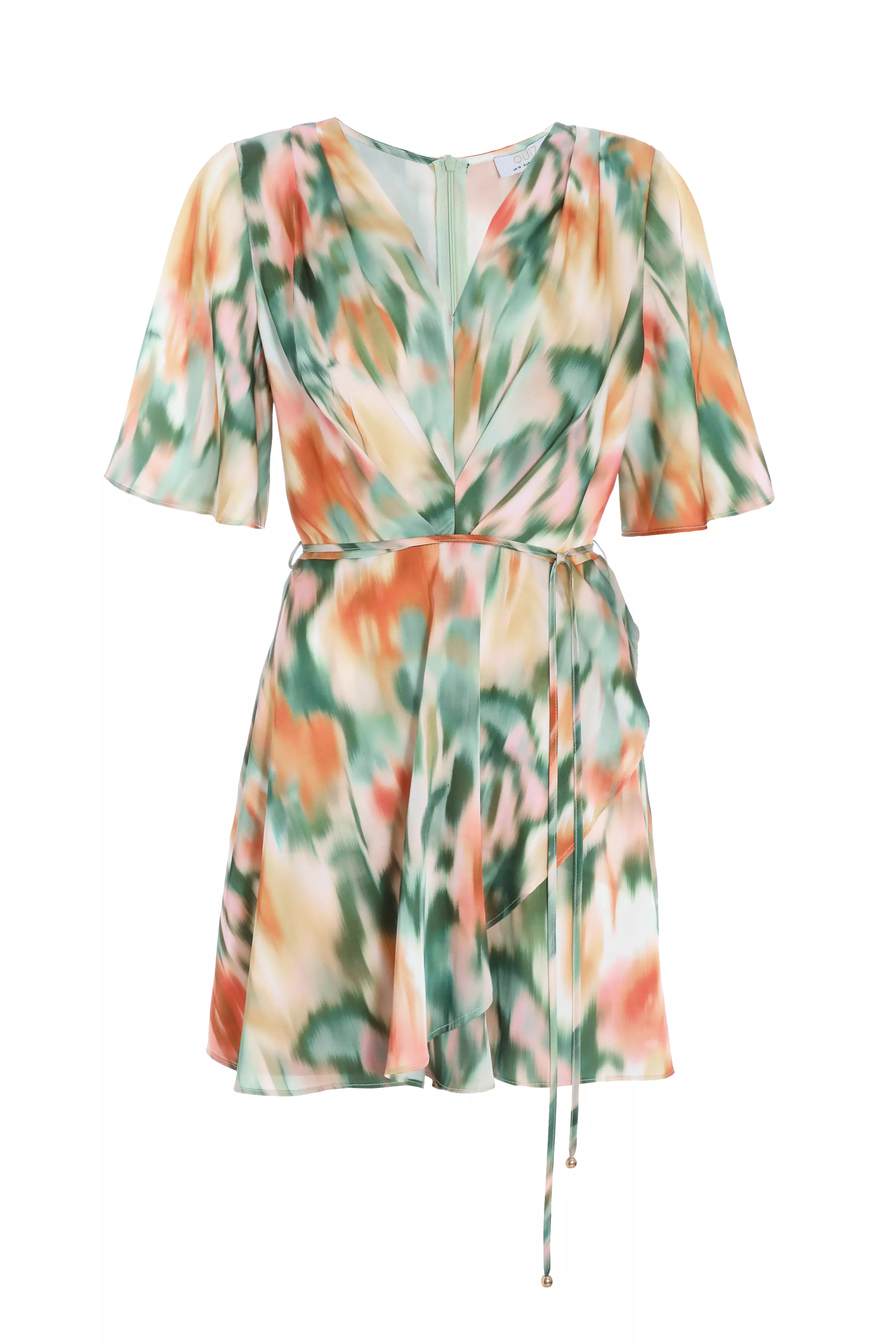 Multicoloured Marble Print Satin Playsuit