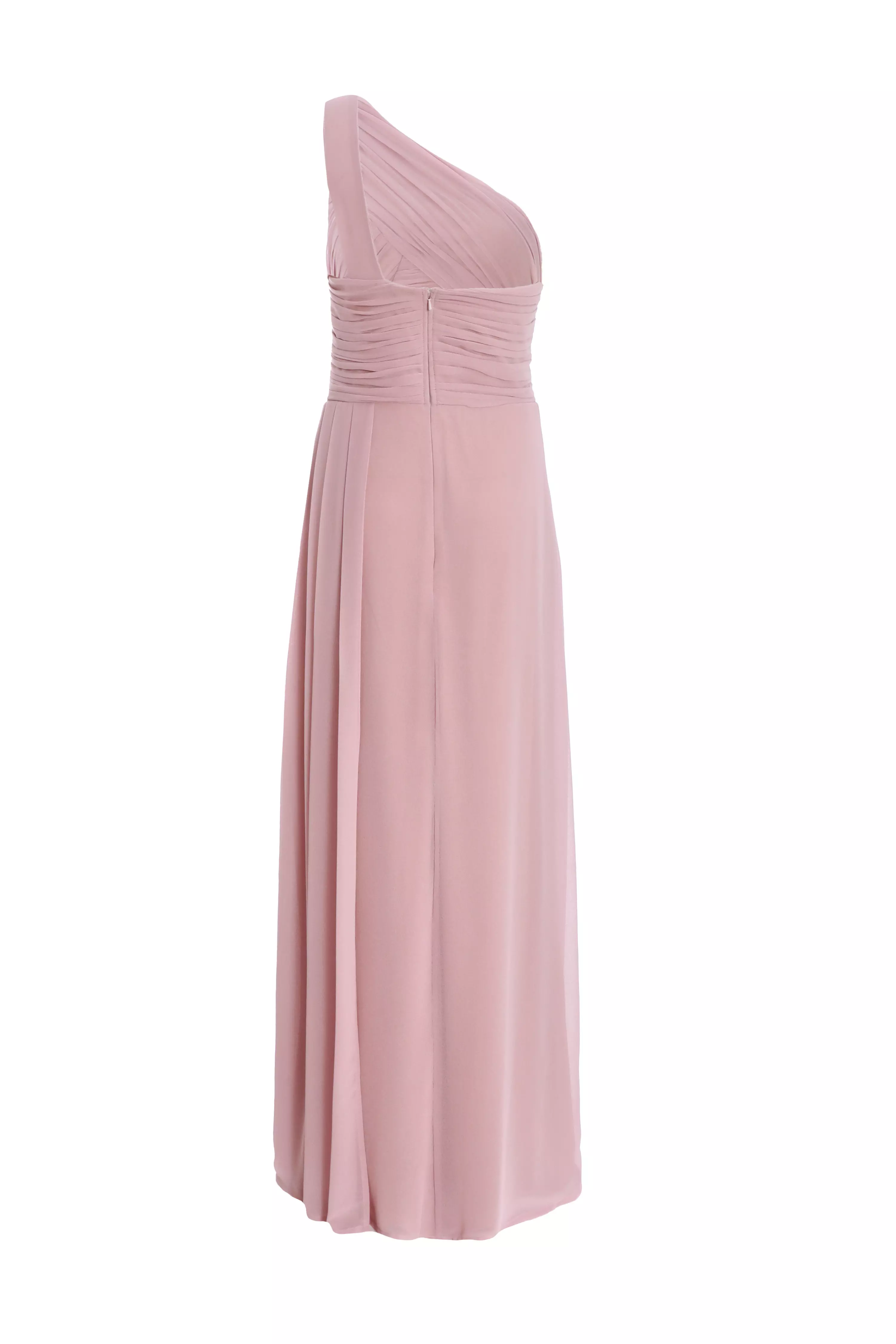 Pink One Shoulder Chiffon Maxi Dress