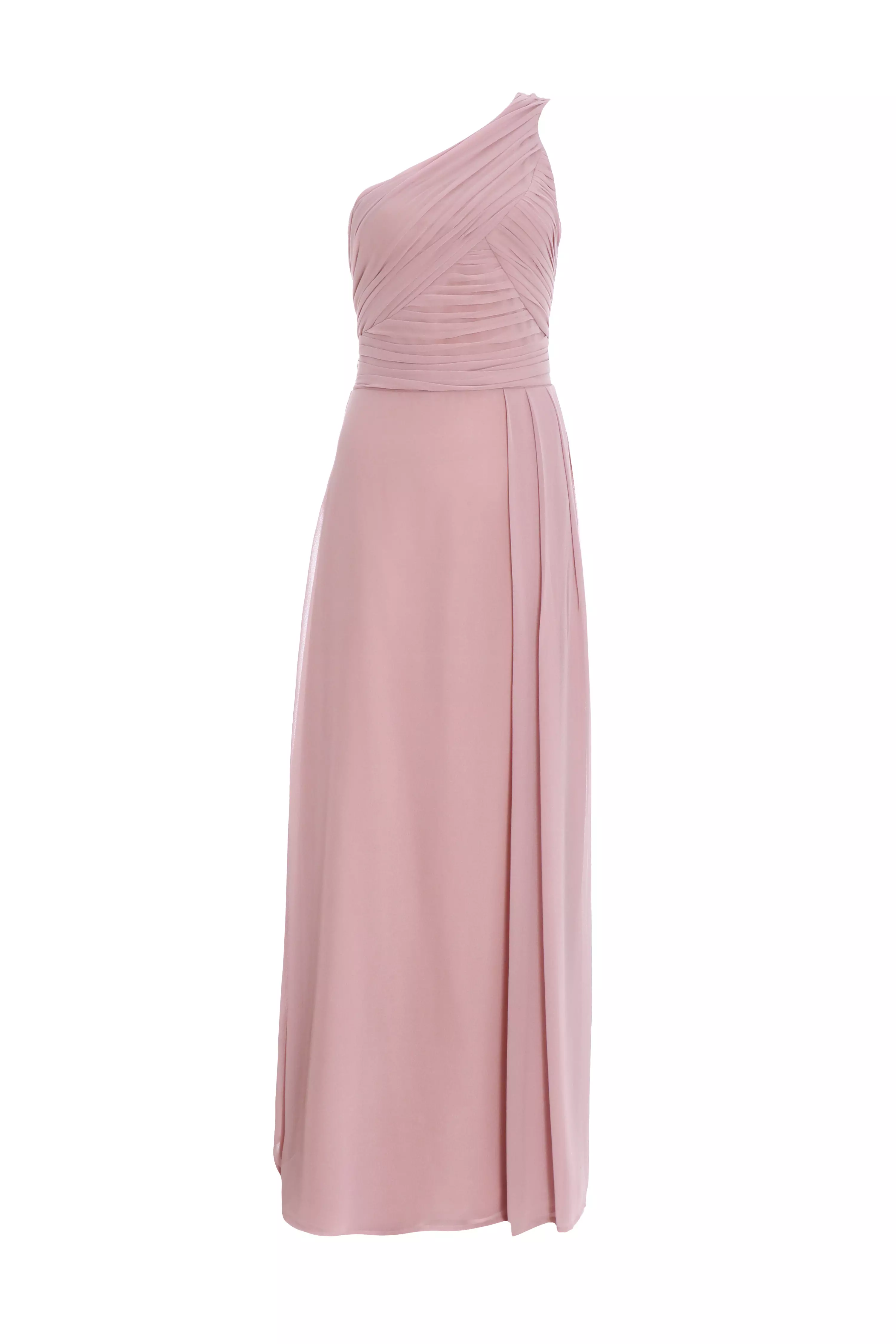 Pink One Shoulder Chiffon Maxi Dress