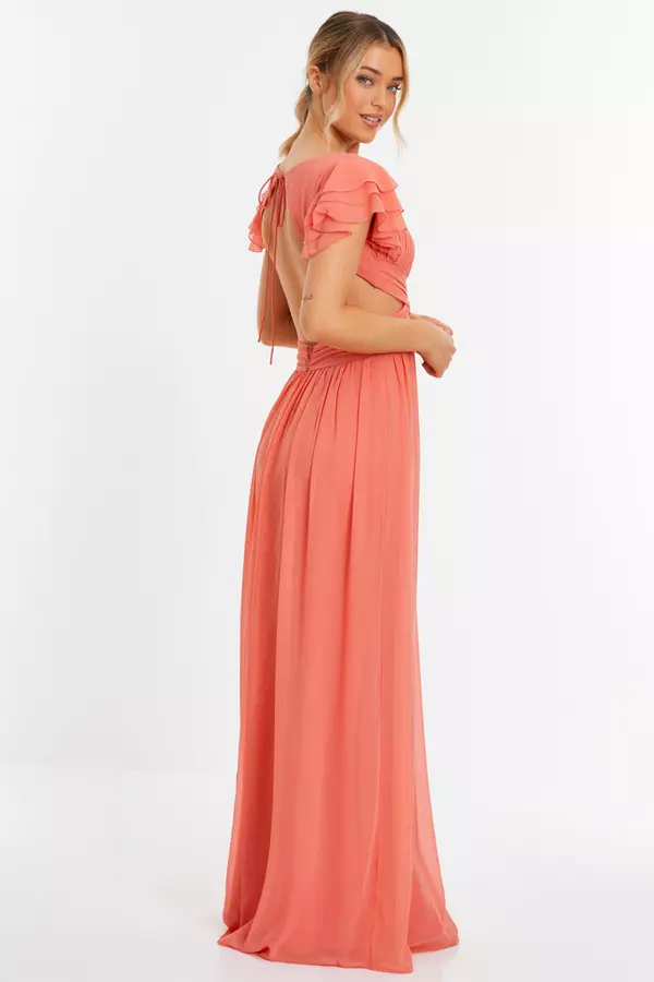 Coral Chiffon Backless Maxi dress 