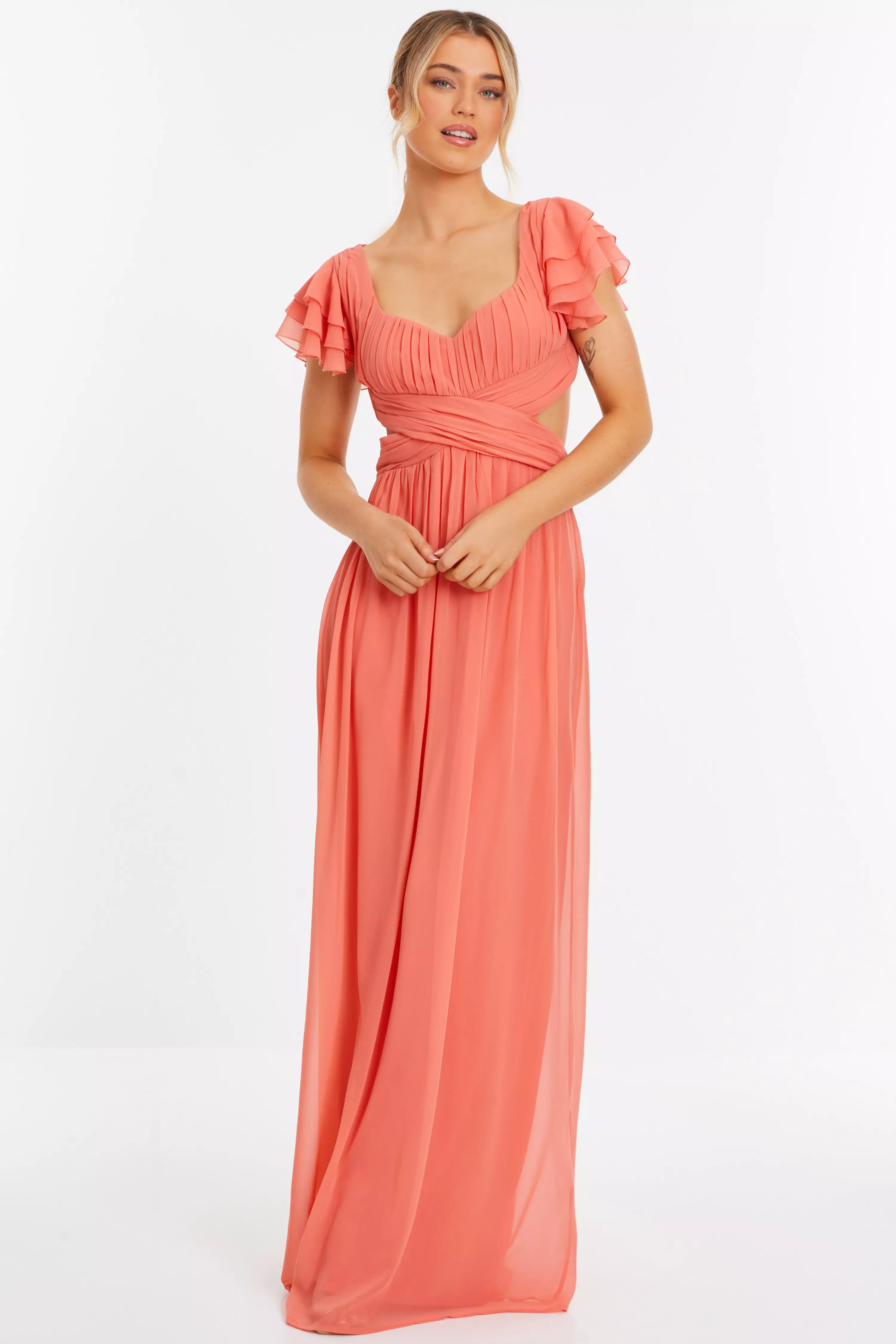 Coral Chiffon Backless Maxi dress QUIZ Clothing