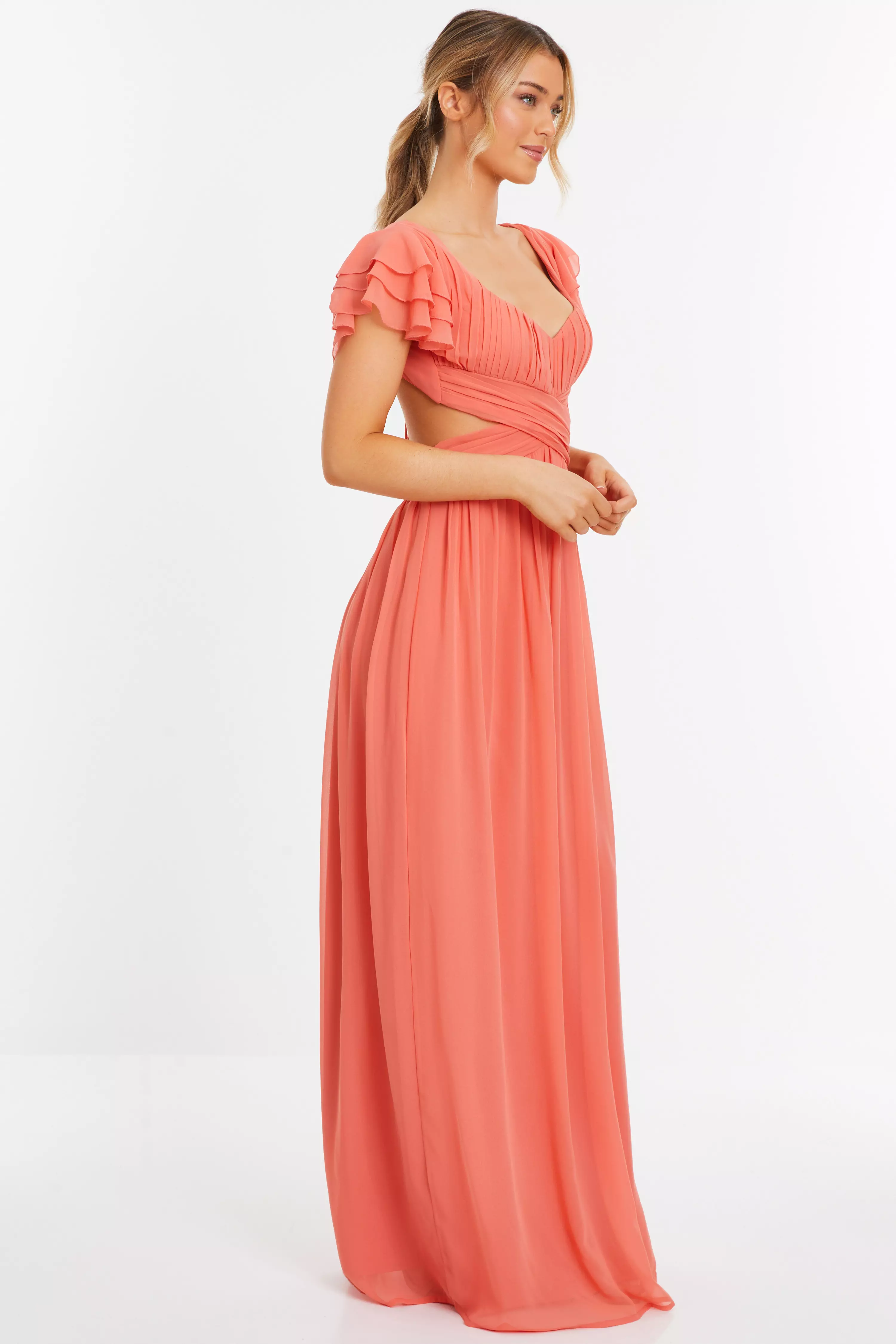 Coral Chiffon Backless Maxi dress 