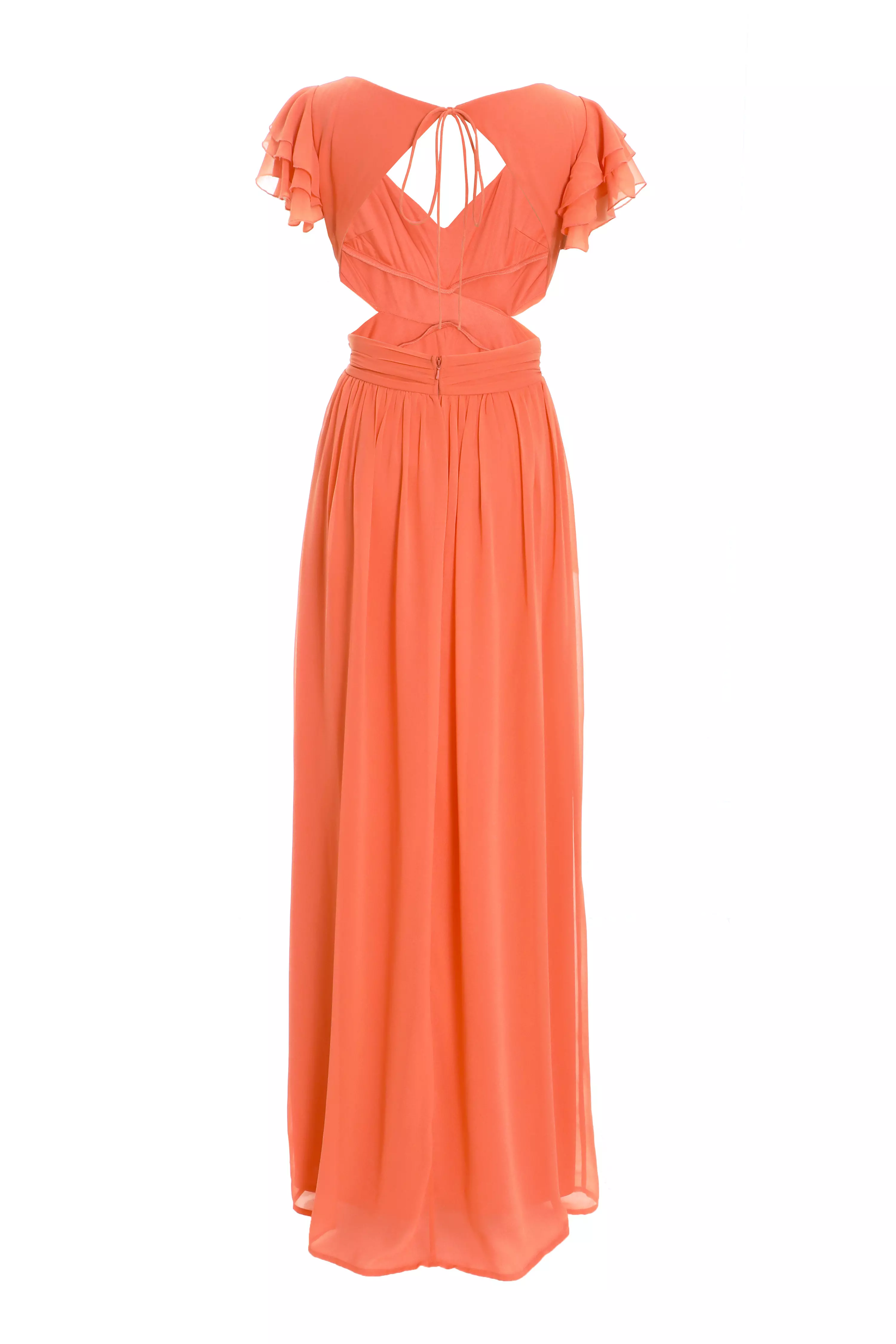 Coral Chiffon Backless Maxi dress 