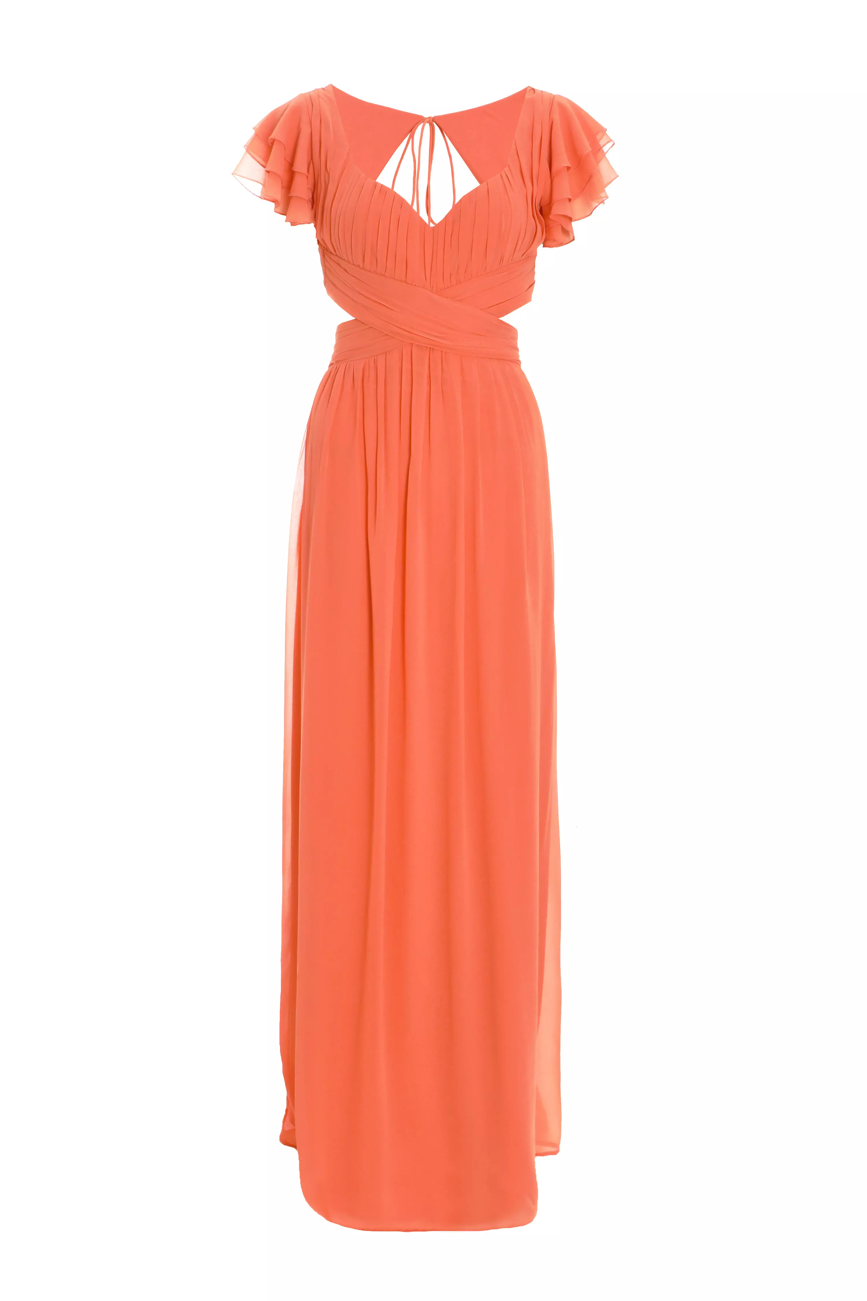 Coral Chiffon Backless Maxi dress 