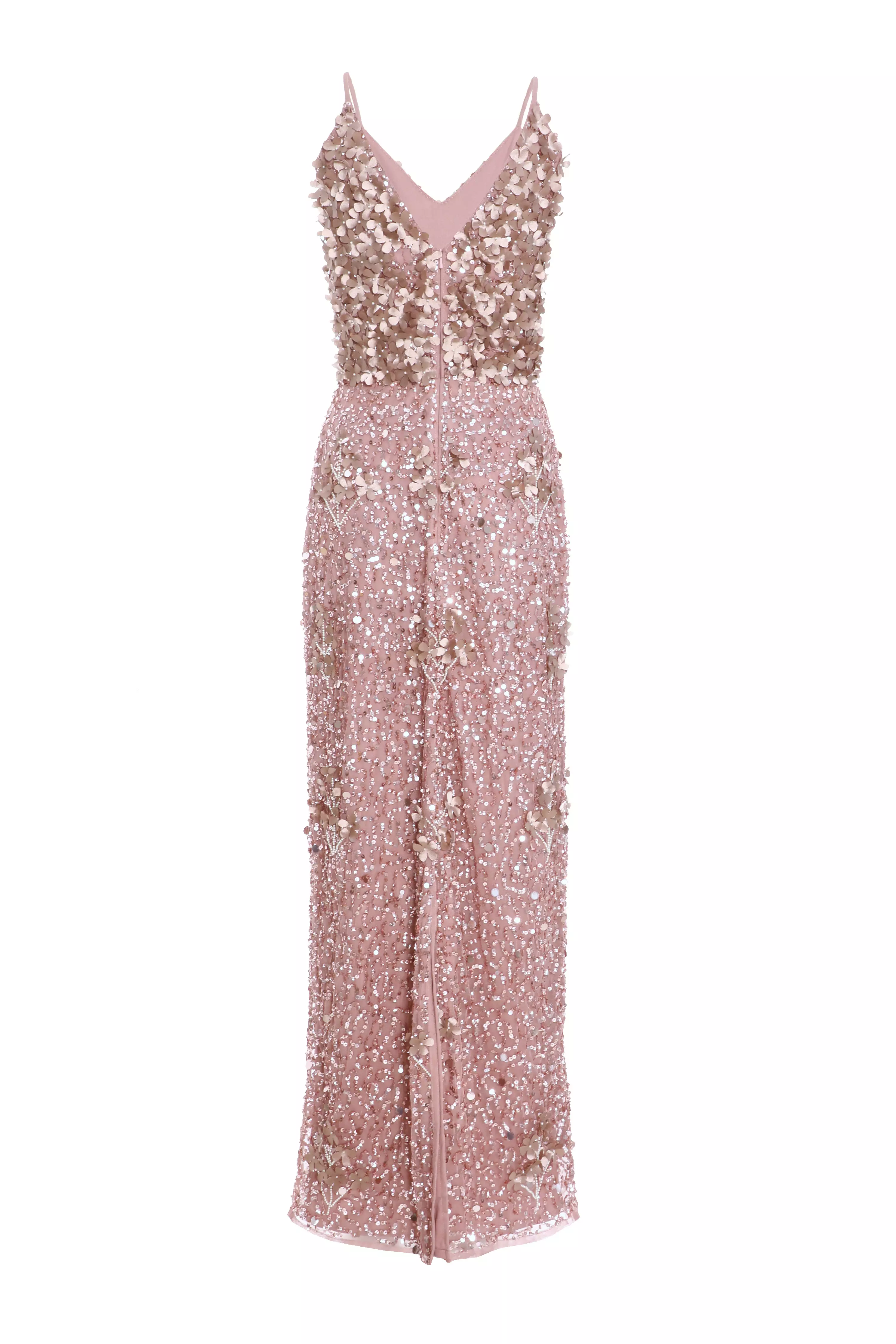 Pink Embellished Sequin Maxi Dress