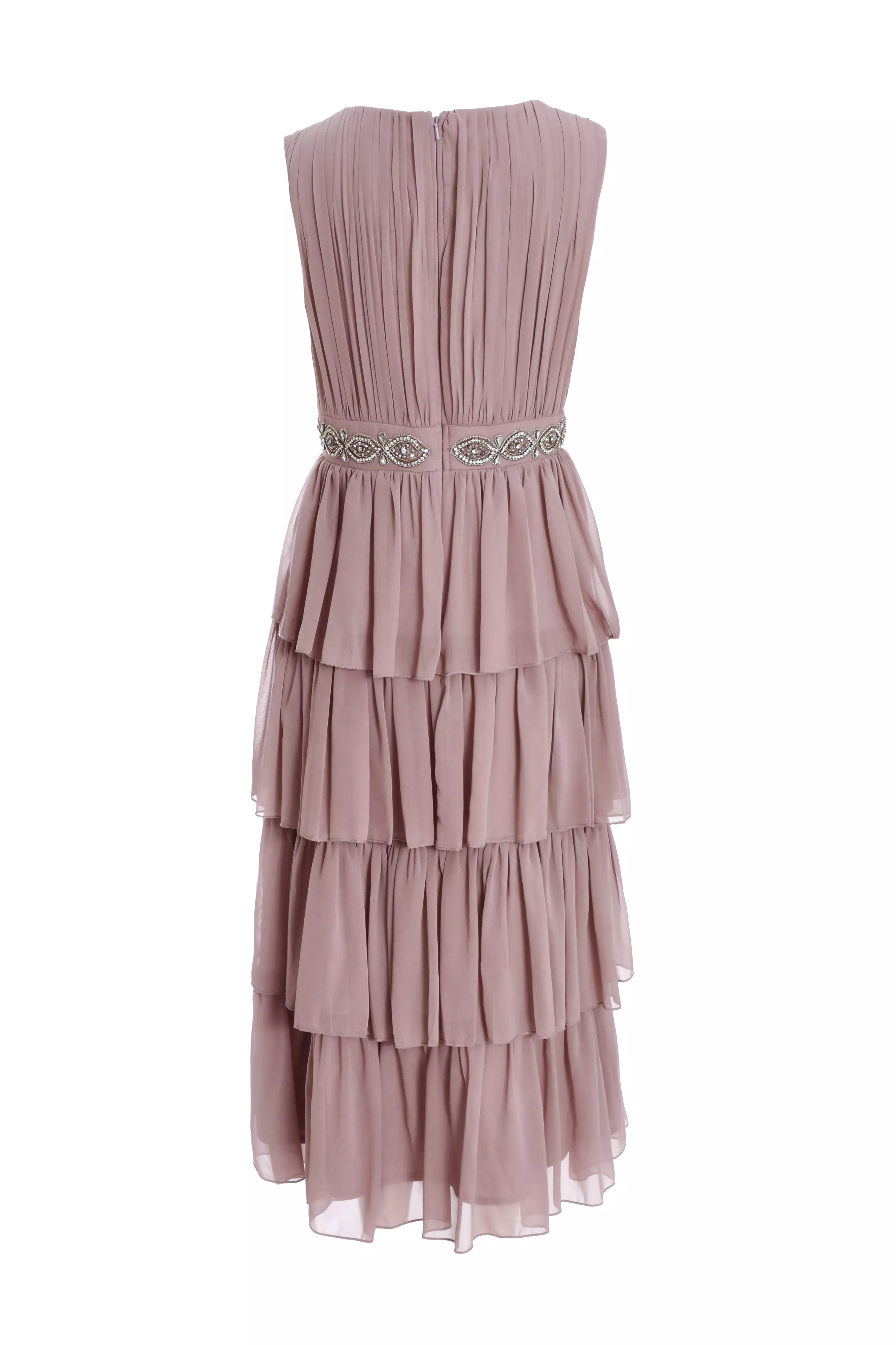 Mauve Chiffon Tiered Midi Dress