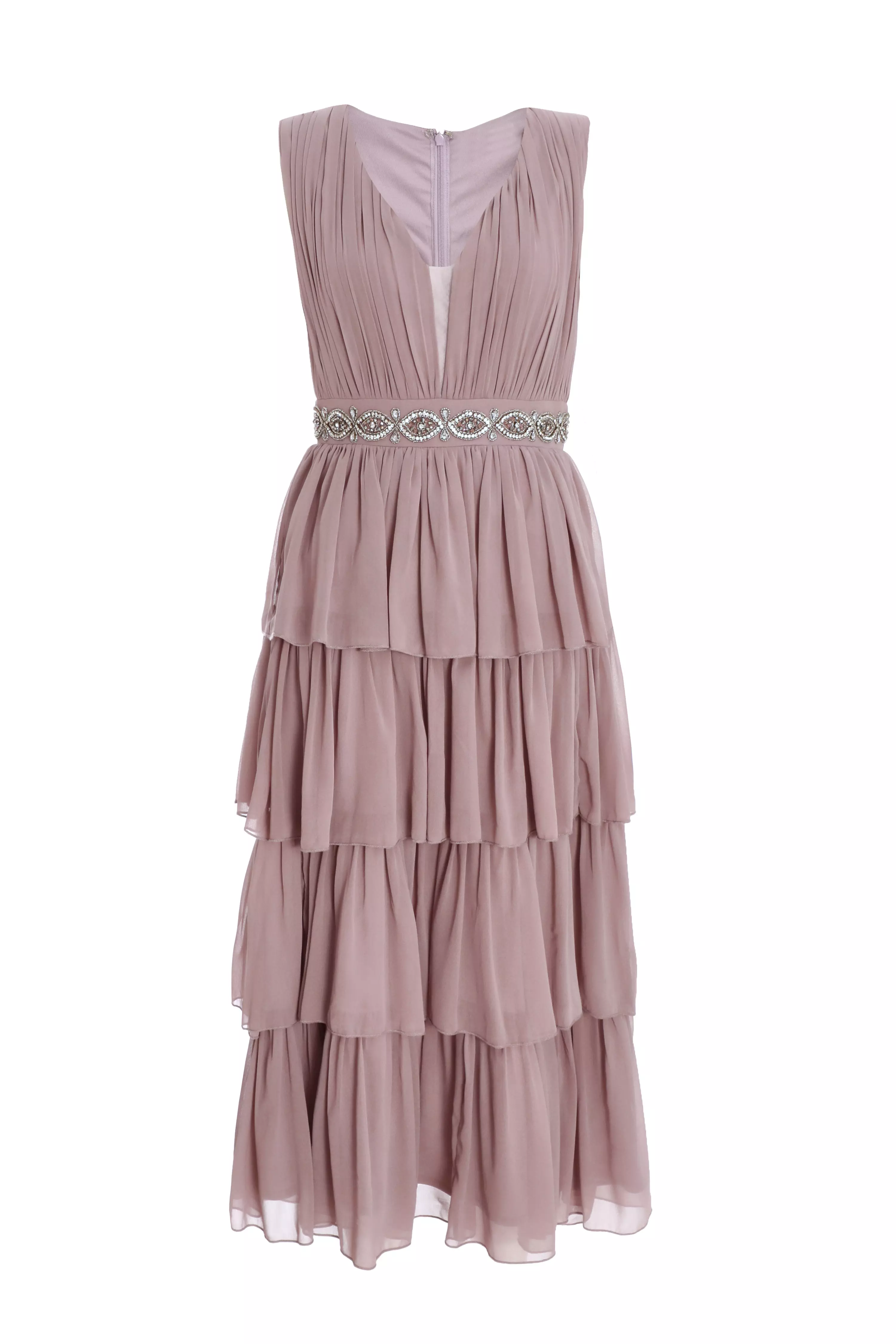 Mauve Chiffon Tiered Midi Dress