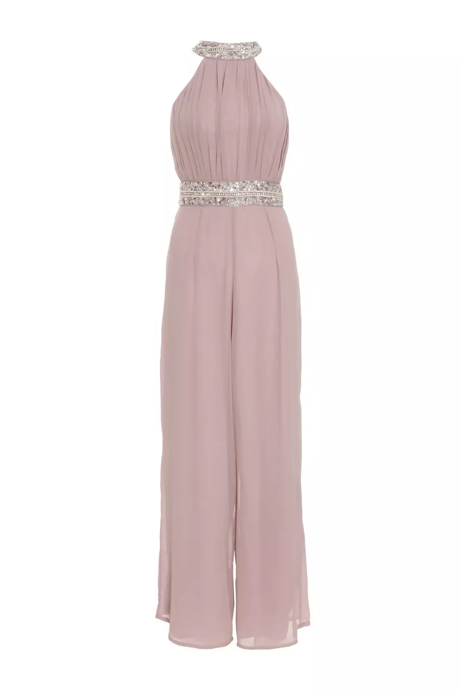 Mauve Embellished Halter Neck Jumpsuit QUIZ Clothing