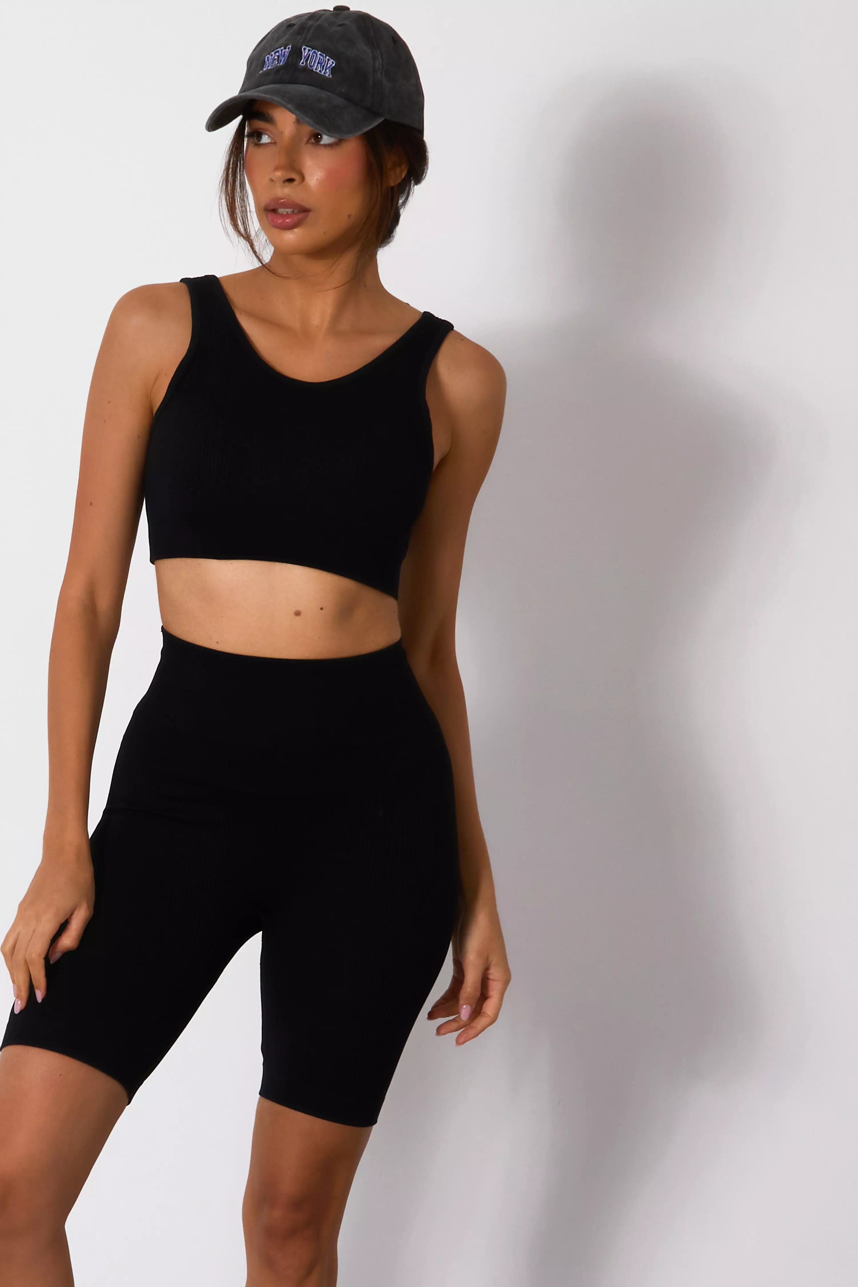 Black Seamless Strappy Crop Top