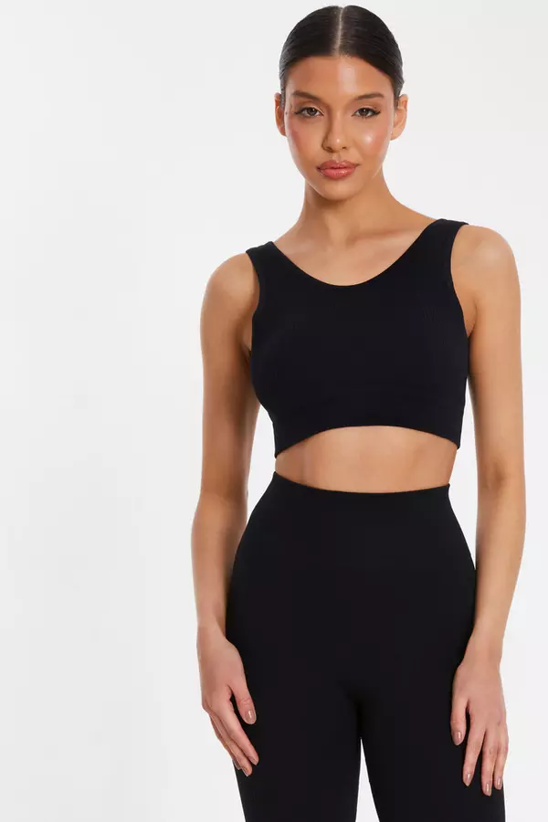 Black Seamless Strappy Crop Top