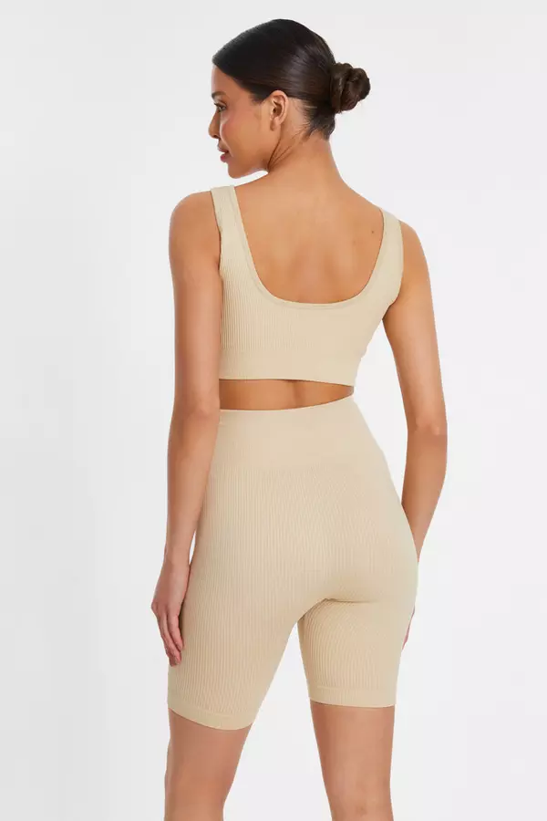 Stone Seamless Strappy Crop Top