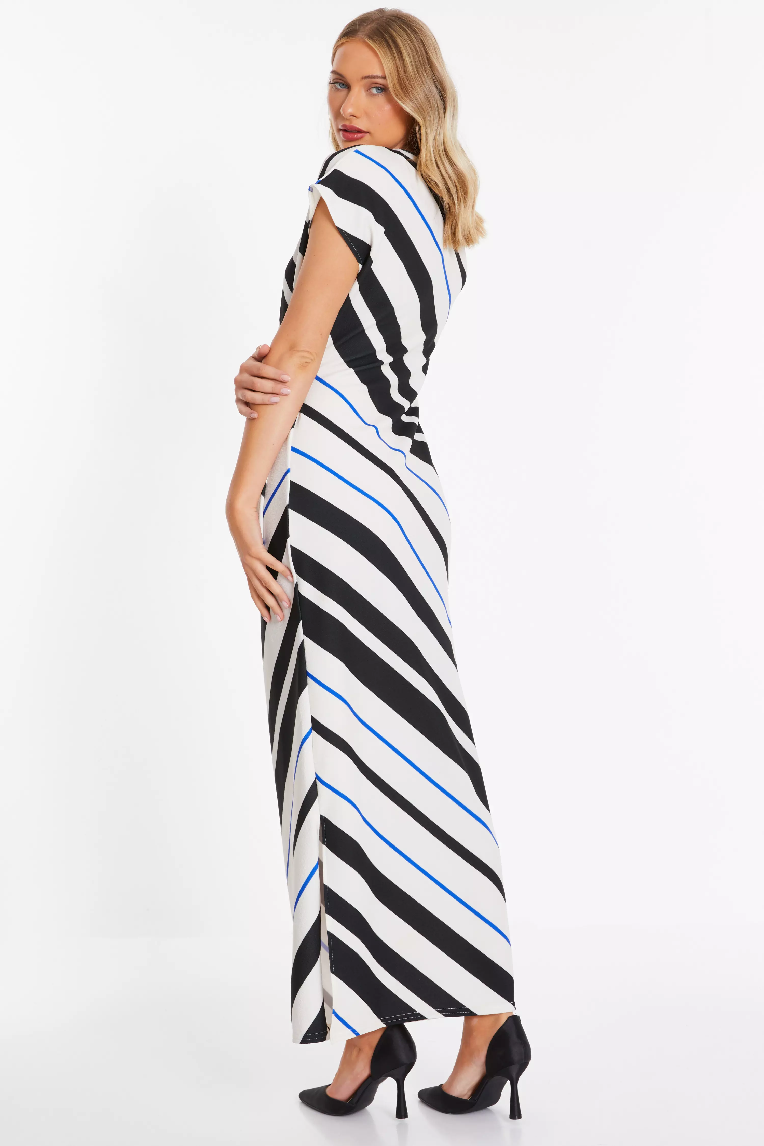 Black Stripe Tie Belt Midaxi Dress