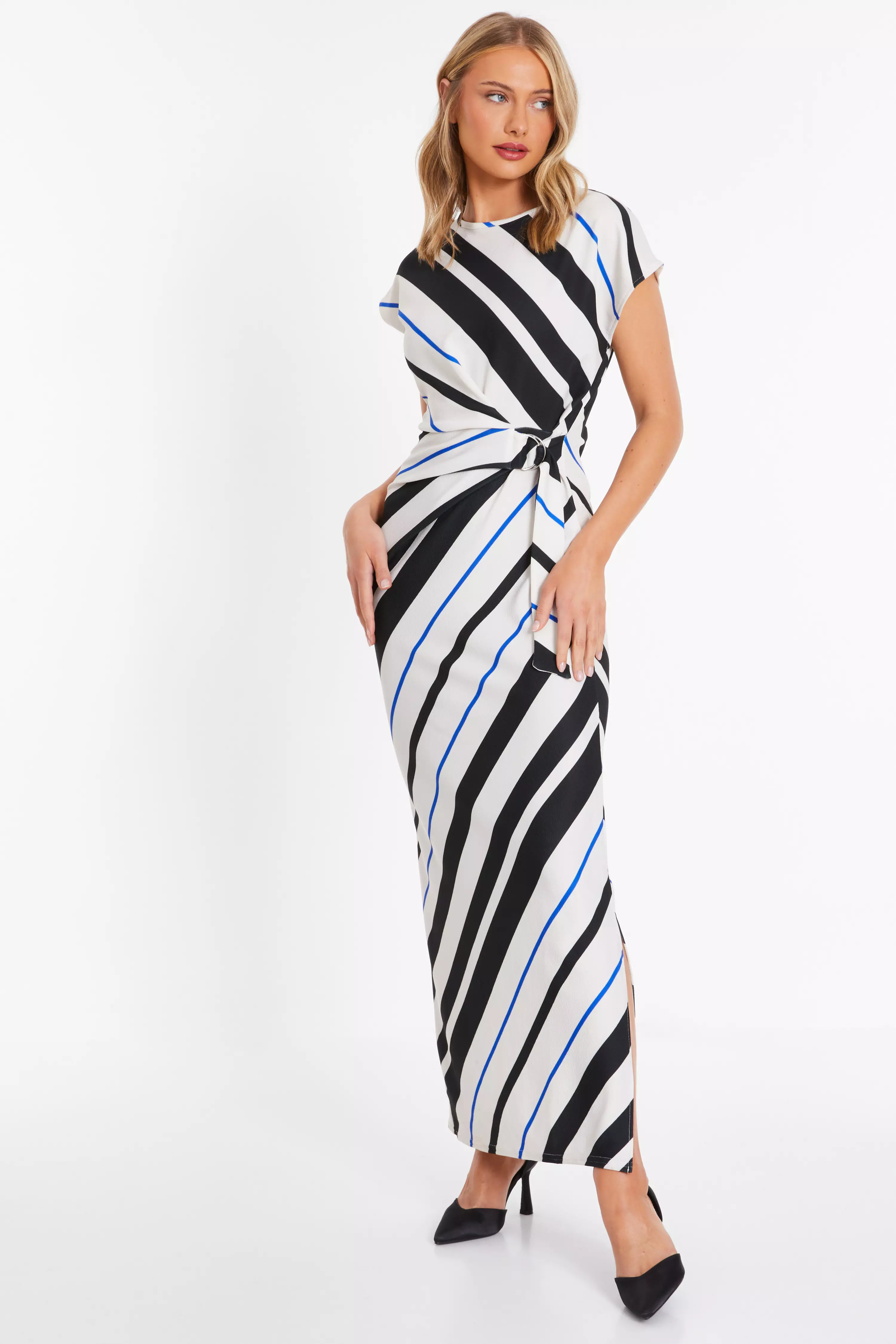 Black Stripe Tie Belt Midaxi Dress