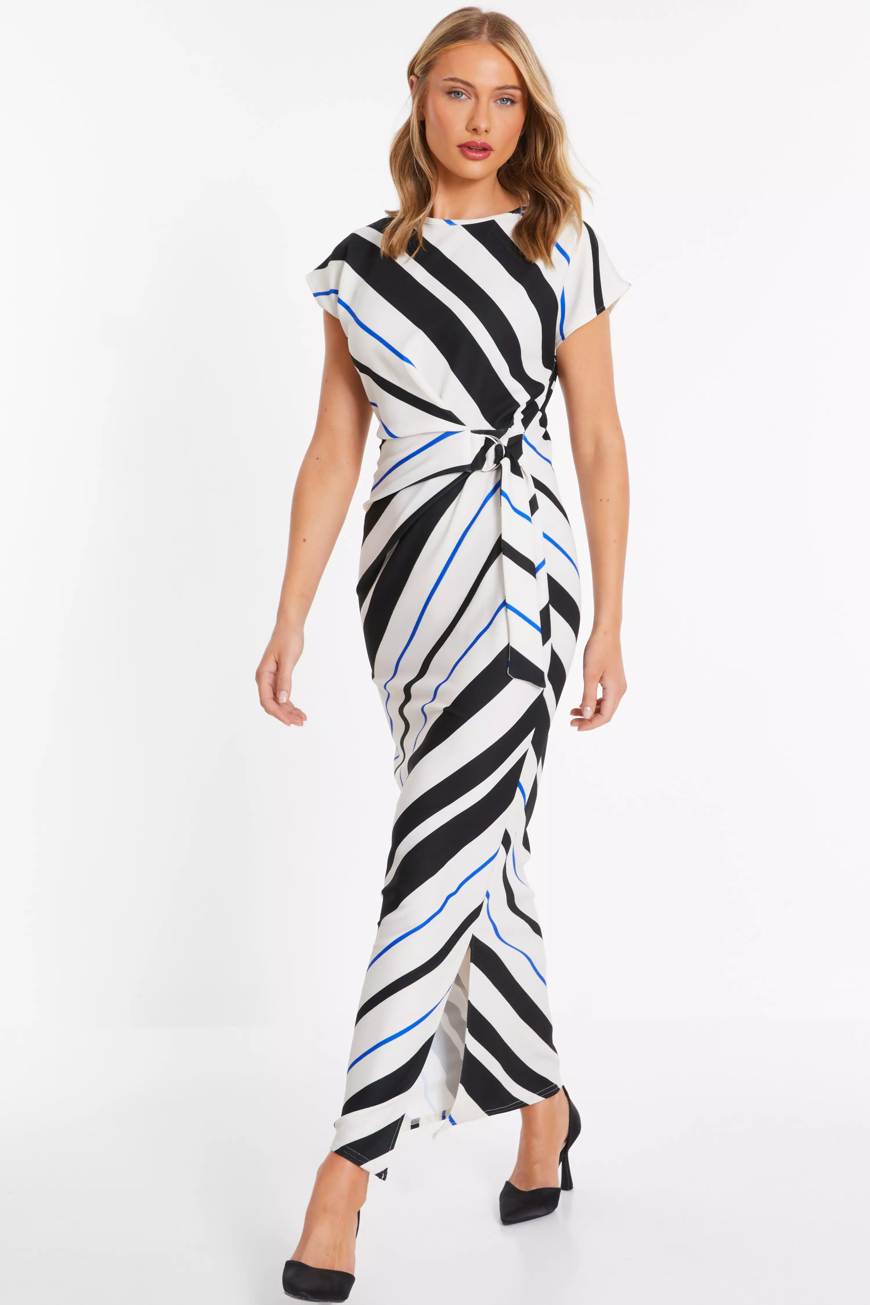 Black Stripe Tie Belt Midaxi Dress