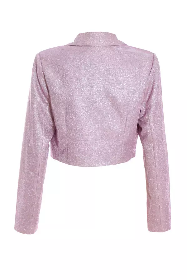 Lilac Glitter Cropped Tailored Blazer