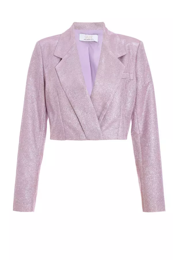 Lilac Glitter Cropped Tailored Blazer