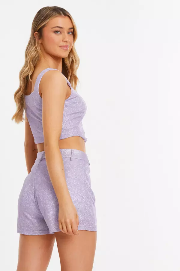 Lilac Glitter Cropped Corset Top