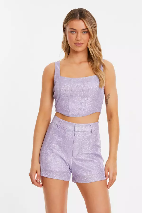 Lilac Glitter Tailored Shorts