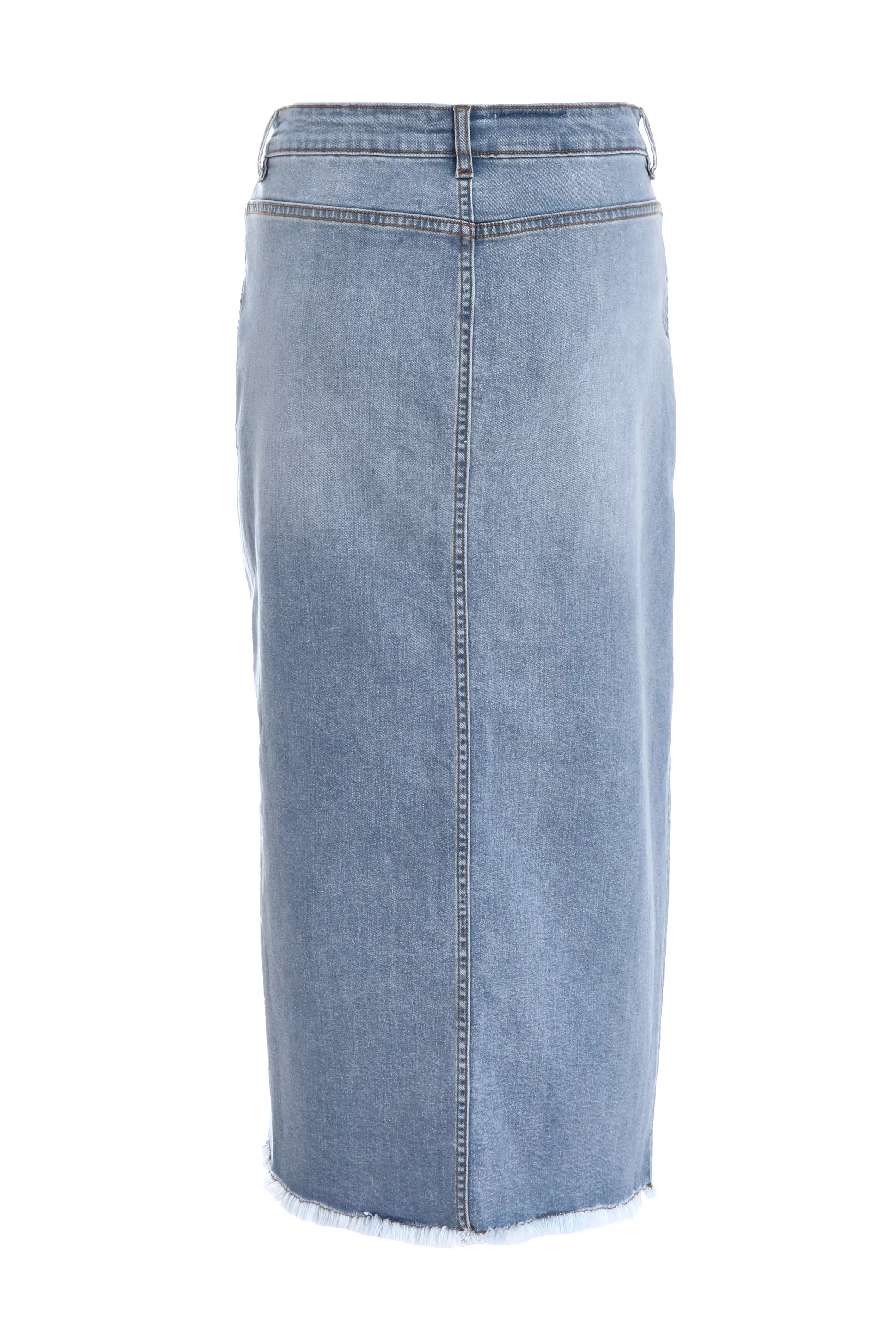 Blue Denim Extreme Rip Midi Skirt